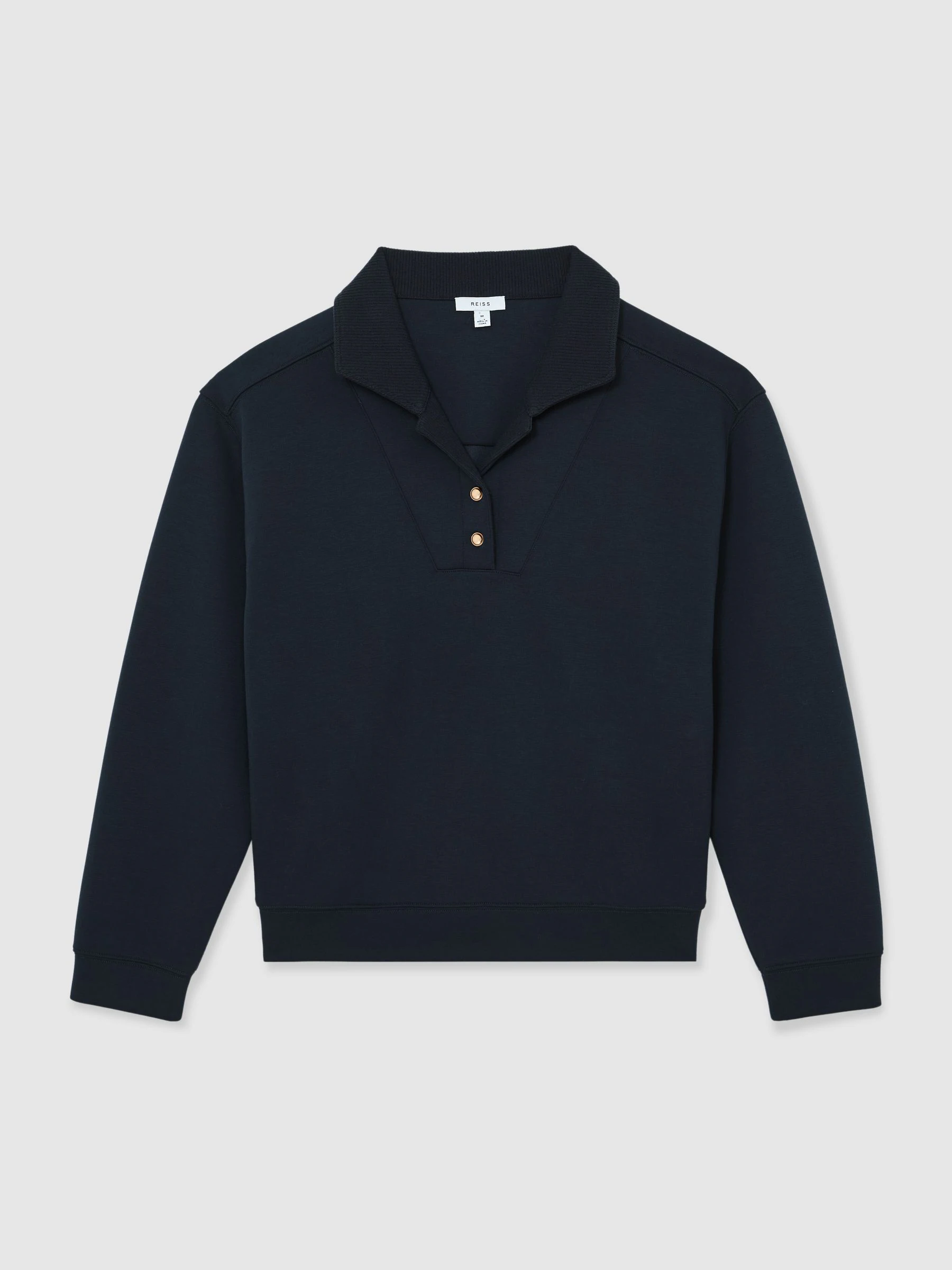 Reiss Navy Bella Premium Interlock Collar Sweatshirt