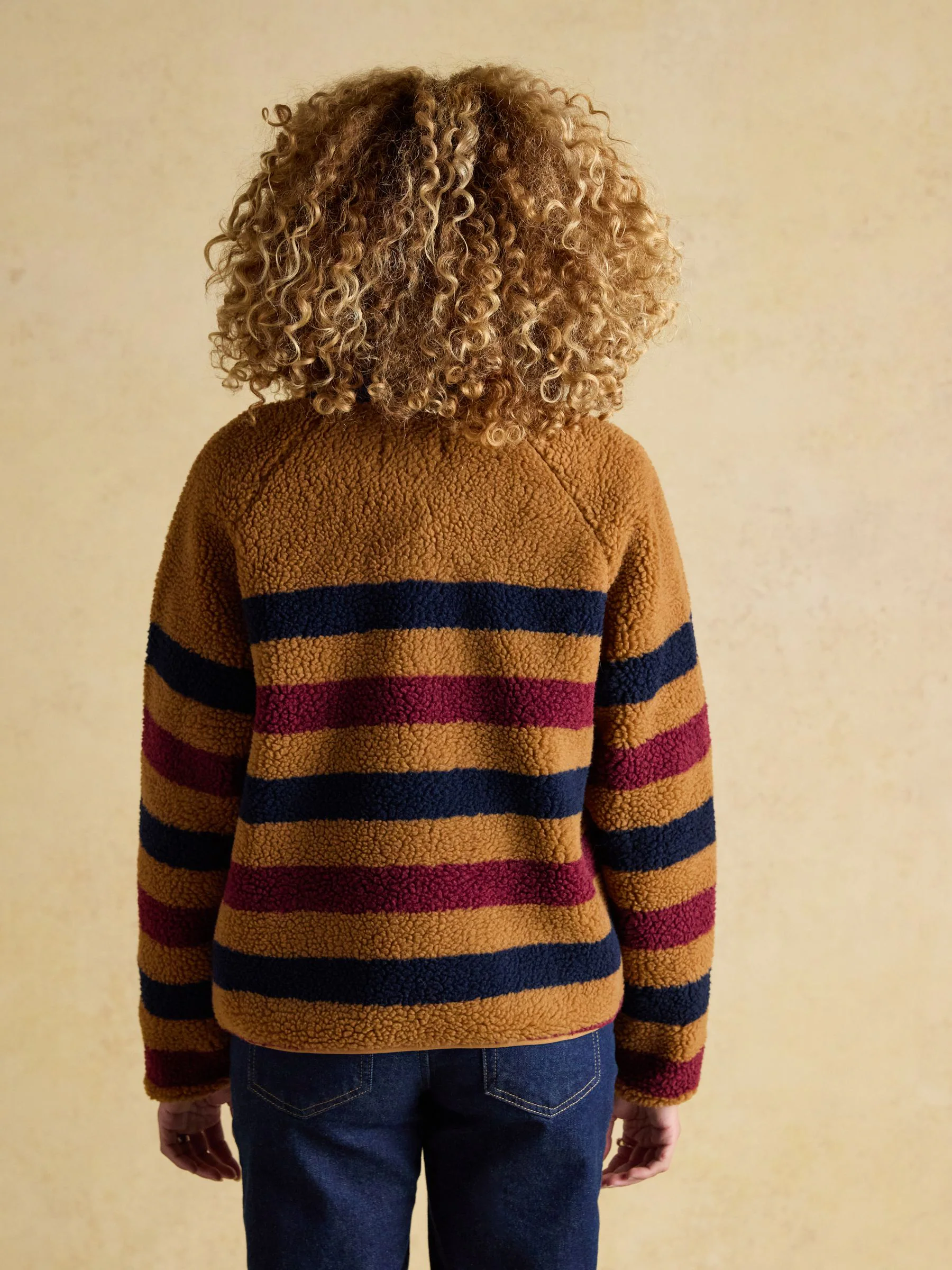 Joules Borg Fleece Tan Stripe Jacket
