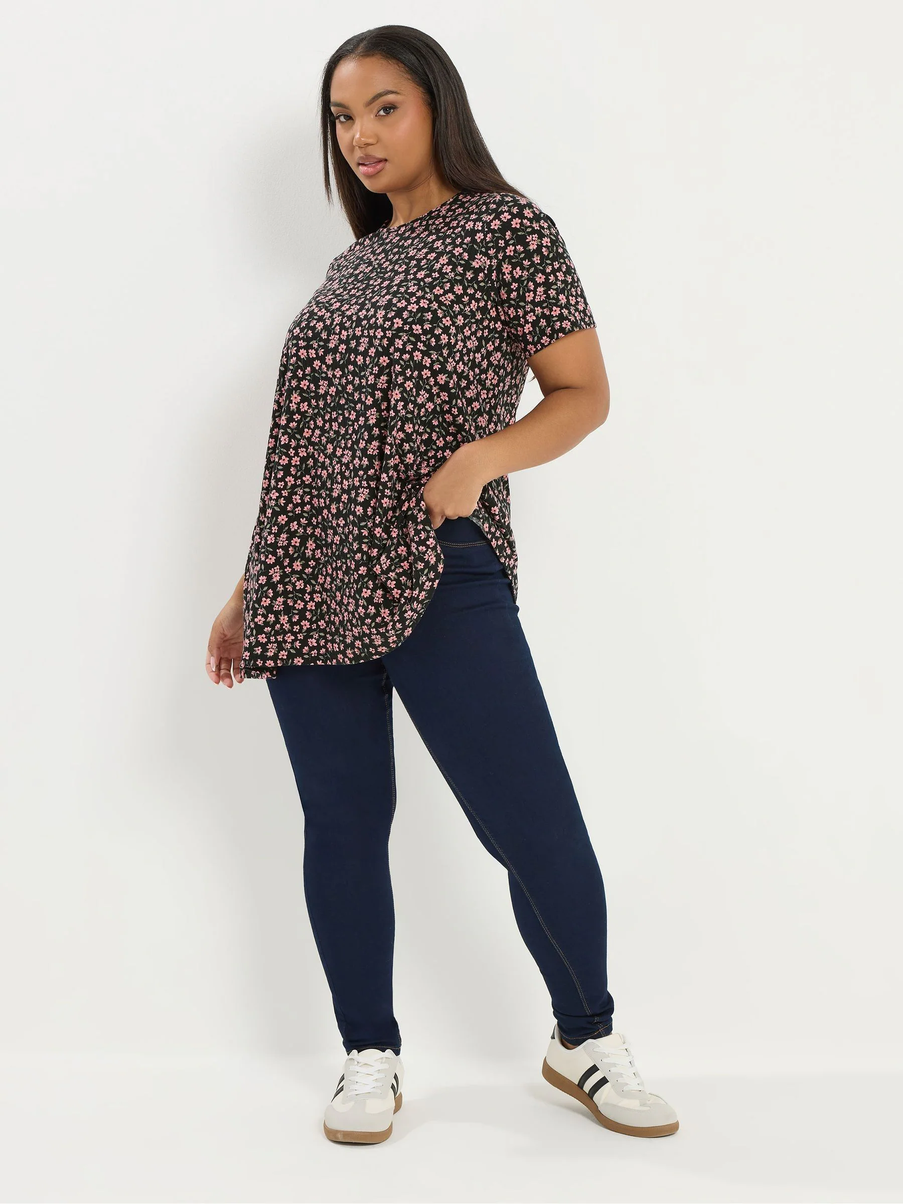 Yours Curve Black Ribbed Swing Top