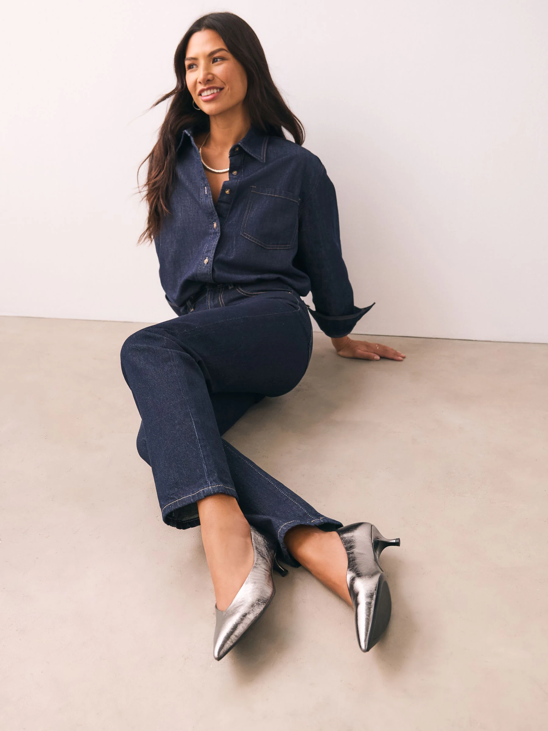 Pewter Standard/Wide Fit Point Toe Low Kitten Heels Shoes