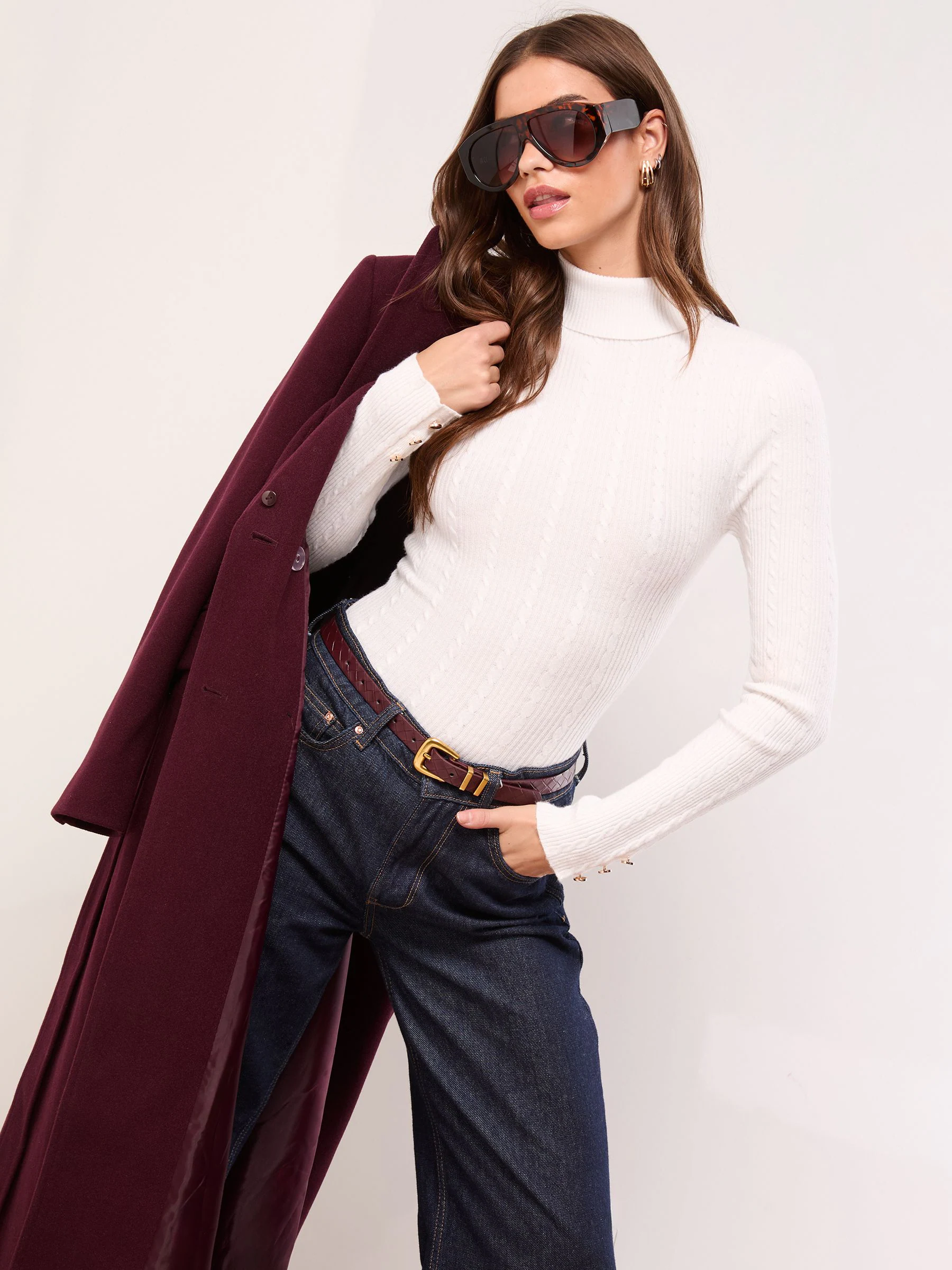 Lipsy White Knitted Roll Neck Jumper