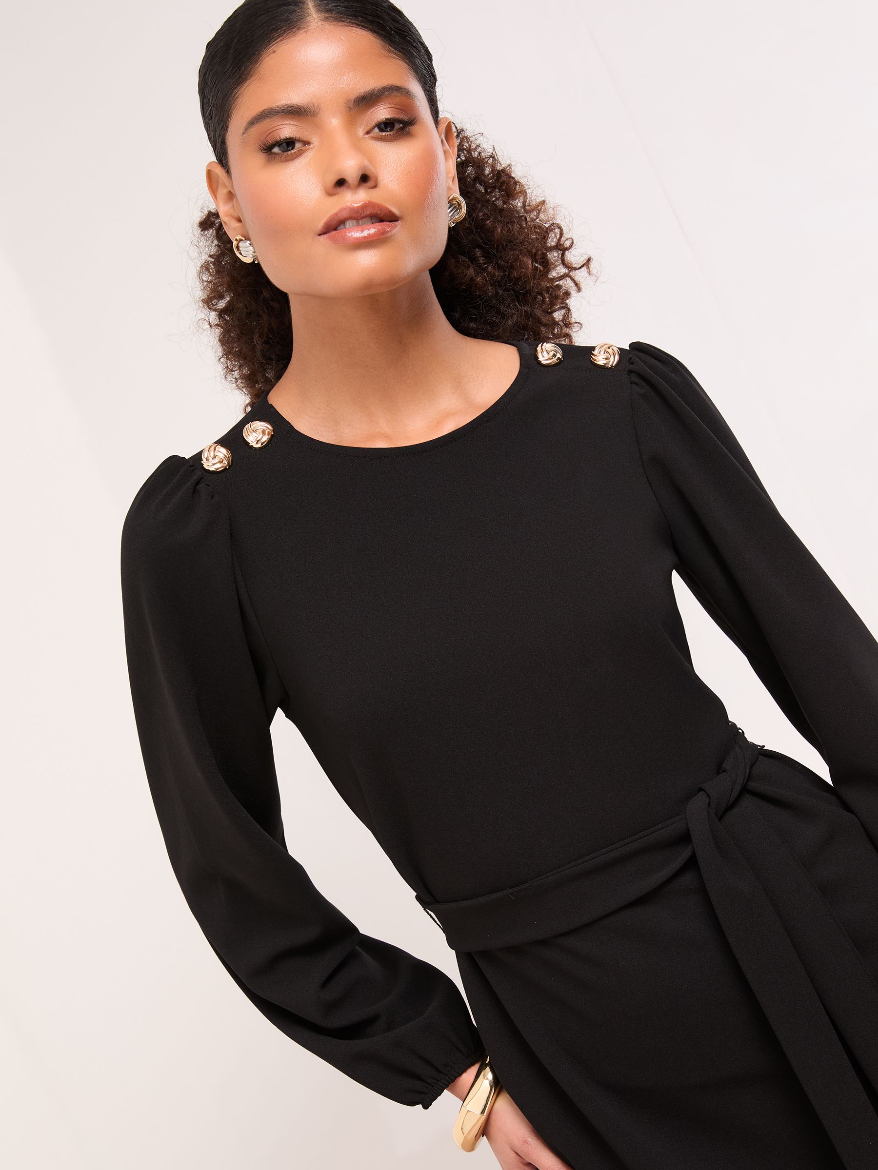 Lipsy Black Mini Military Button Long Sleeve Tie Shift Dress