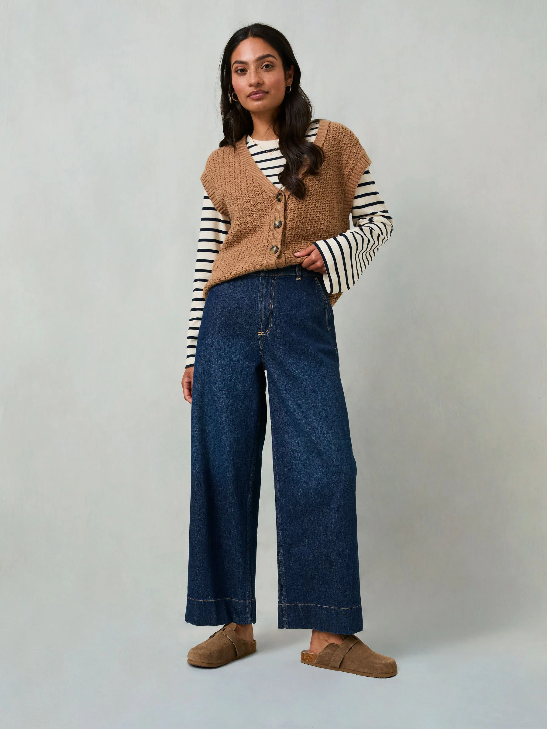 FatFace Hove Denim Dark Blue Wide Leg Crop Jeans