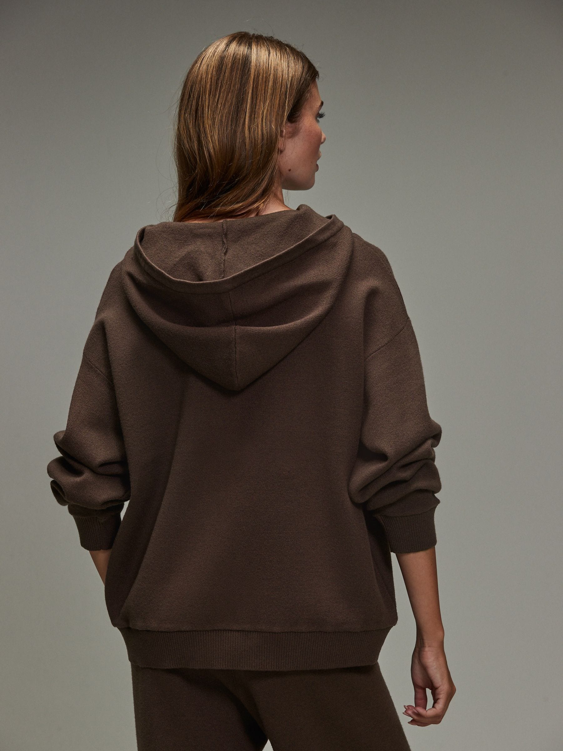 Chocolate Brown Compact Cosy Graphic Long Sleeve Hoodie