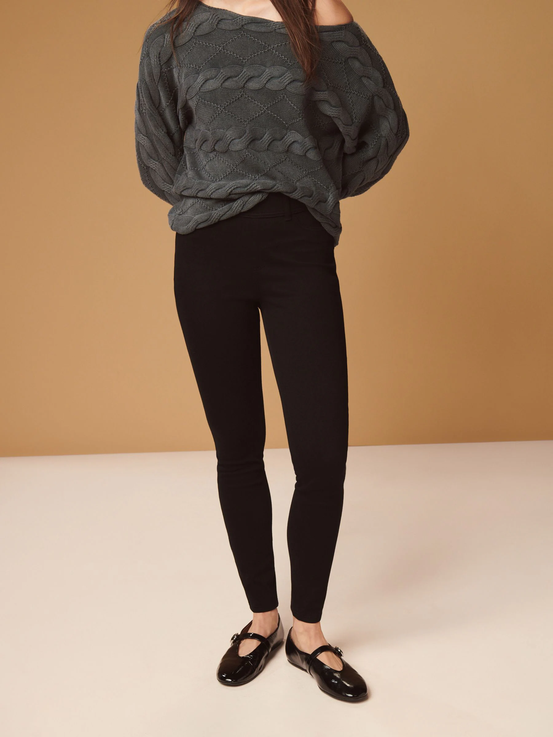 Black Full Length Jersey Denim Leggings