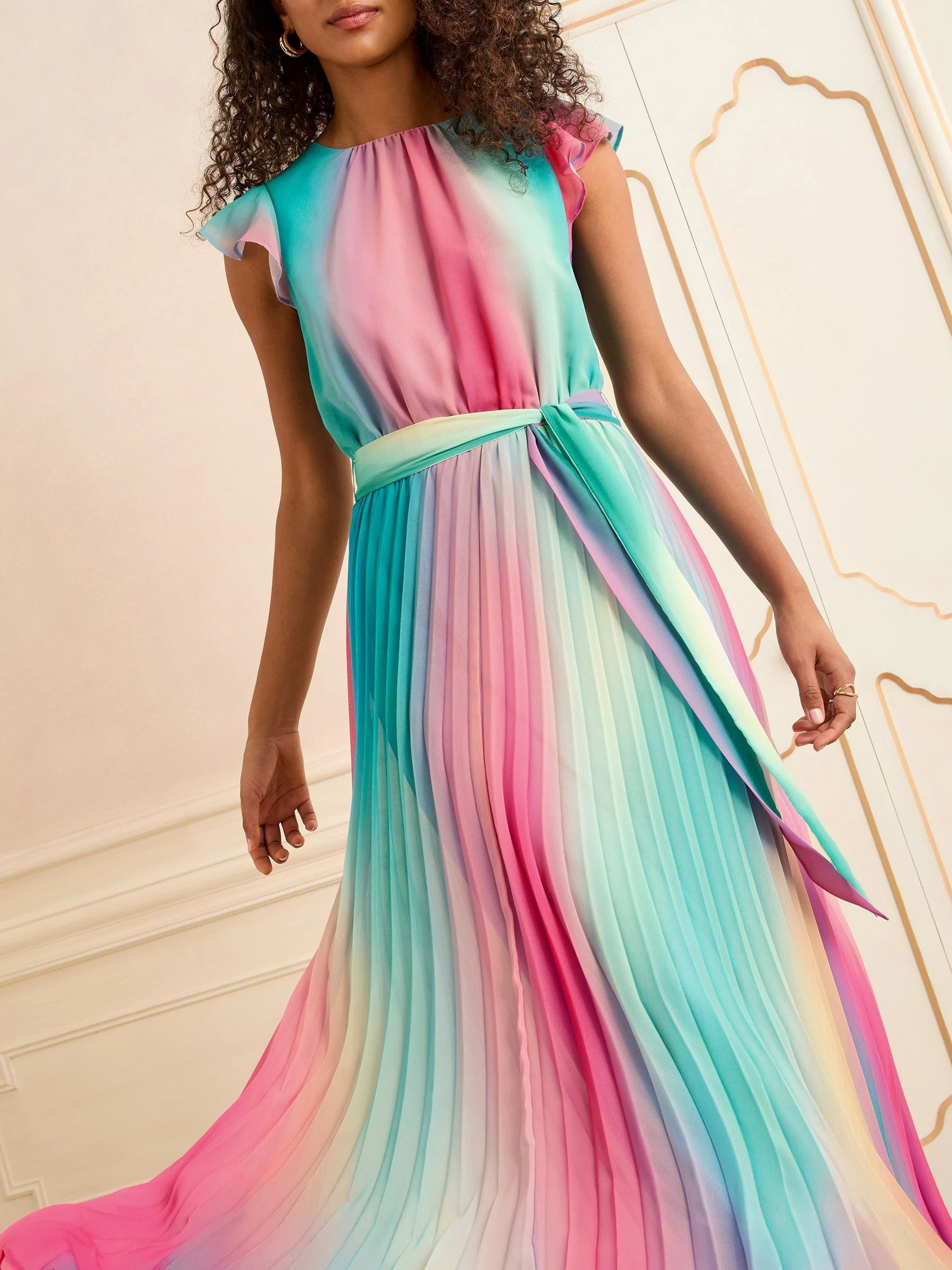 Love & Roses Pink Ombre Ruffle Detail Midi Dress