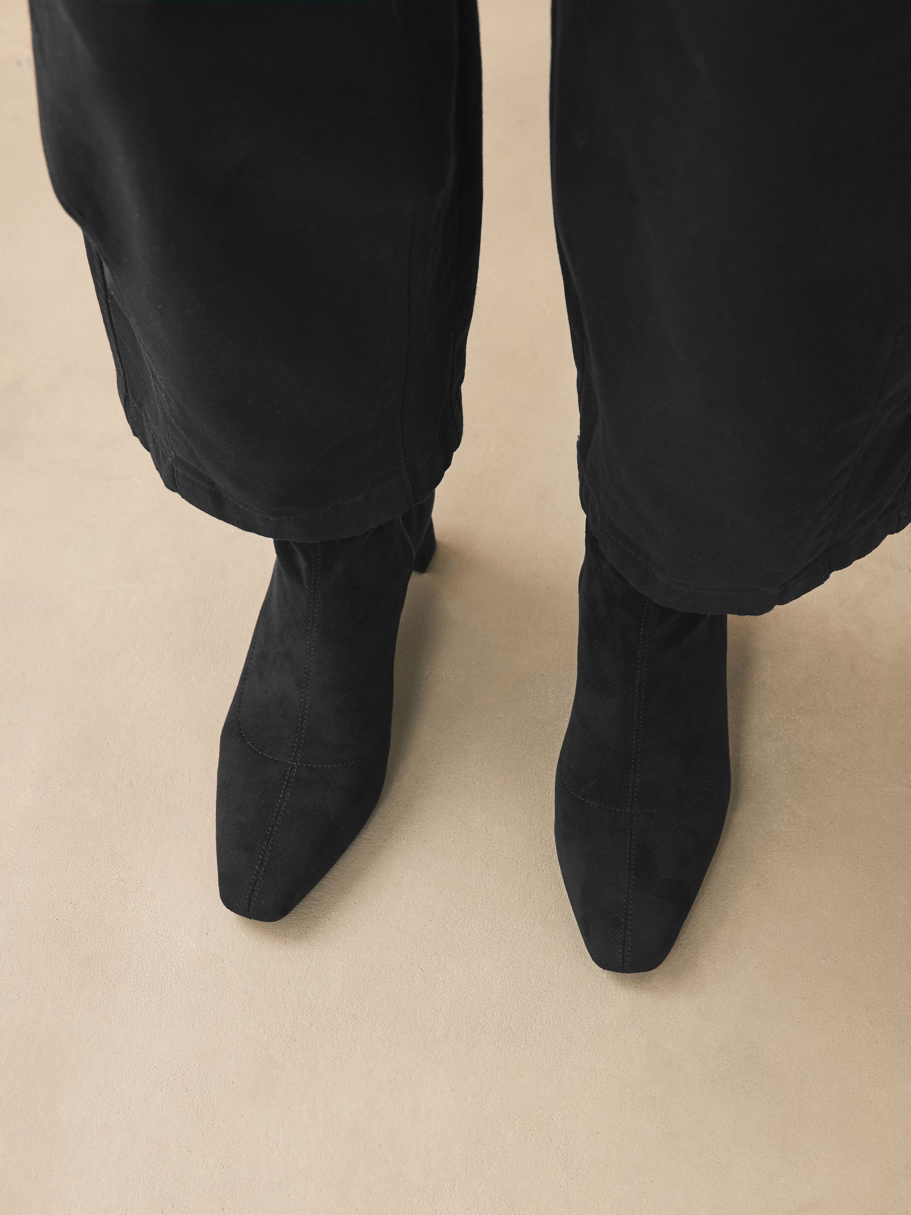 Black Standard/Wide Fit Chisel Toe Block Heel Sock Boots