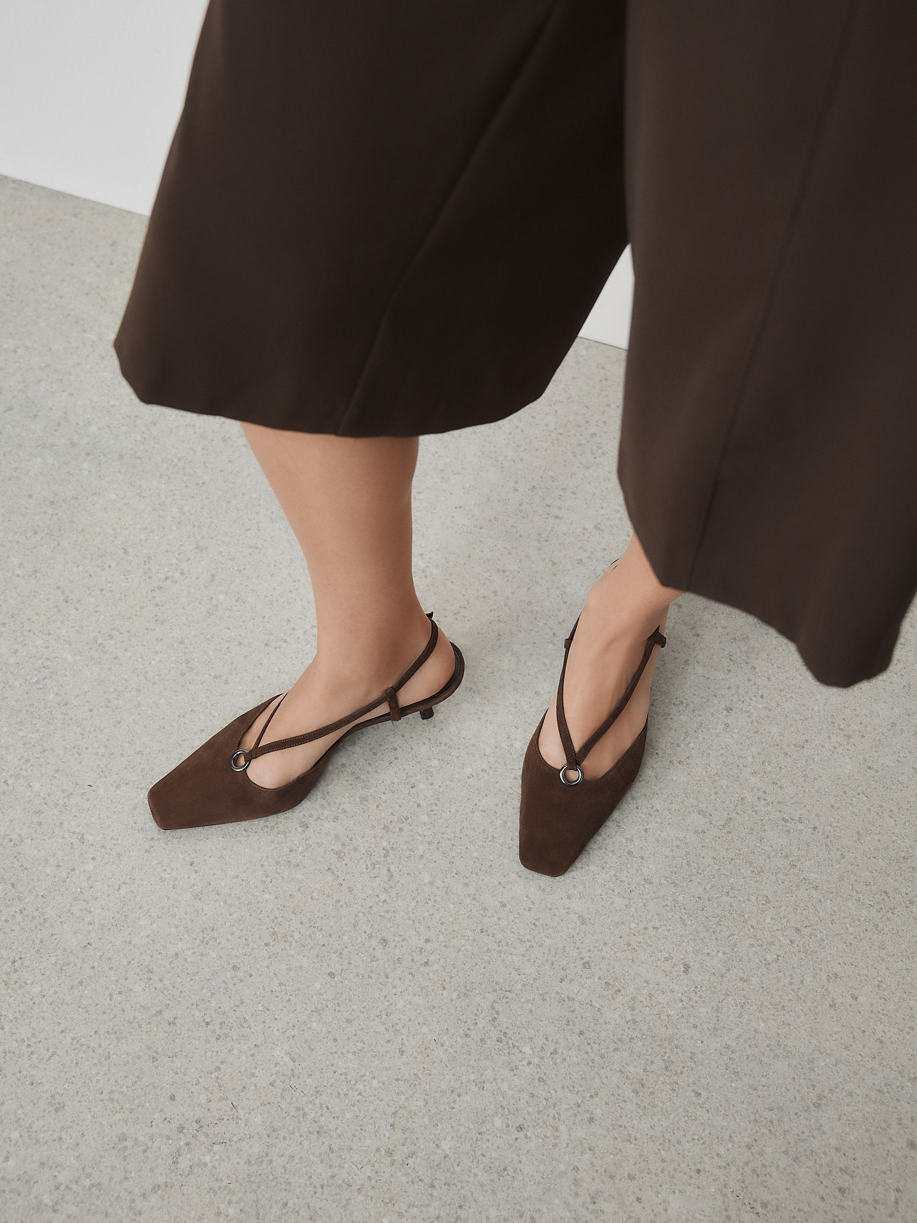 Chocolate Brown Forever Comfort® Leather Hardware Slingback Heels