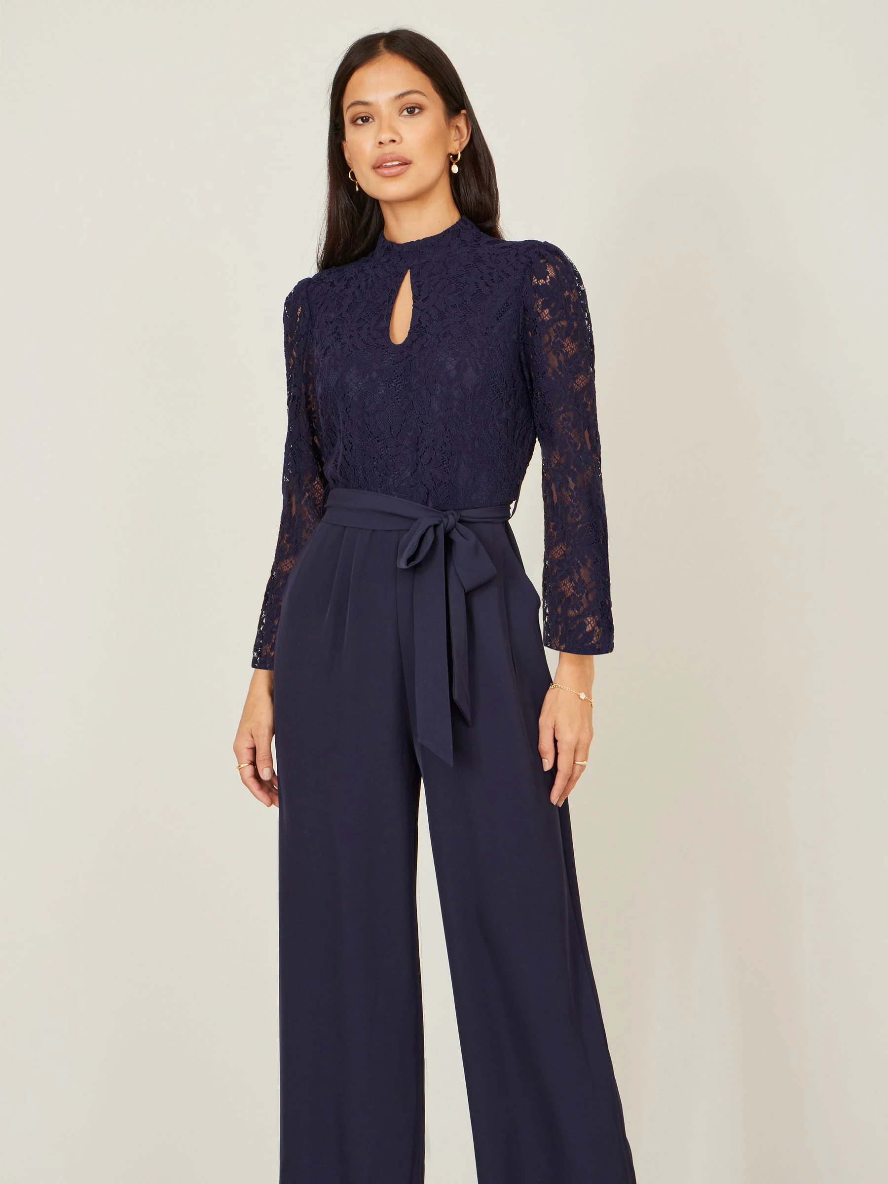 Yumi Blue Lace Appliqué Jumpsuit
