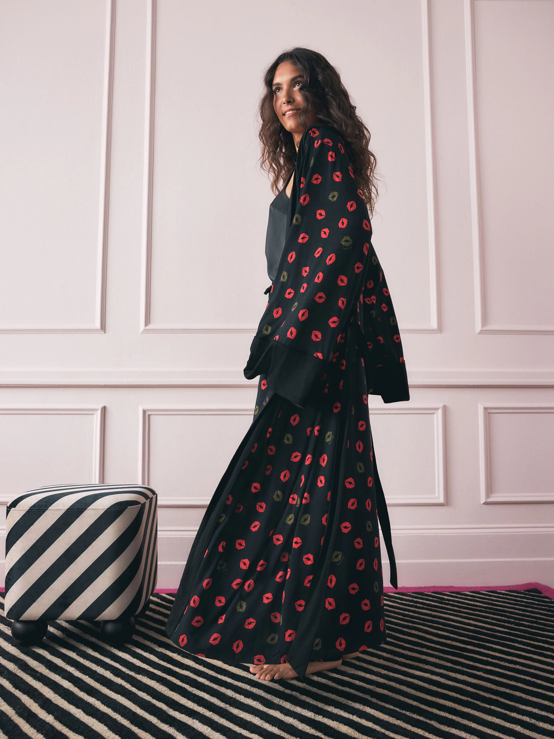 Rockett St George Black/Red Lips Jersey Robe