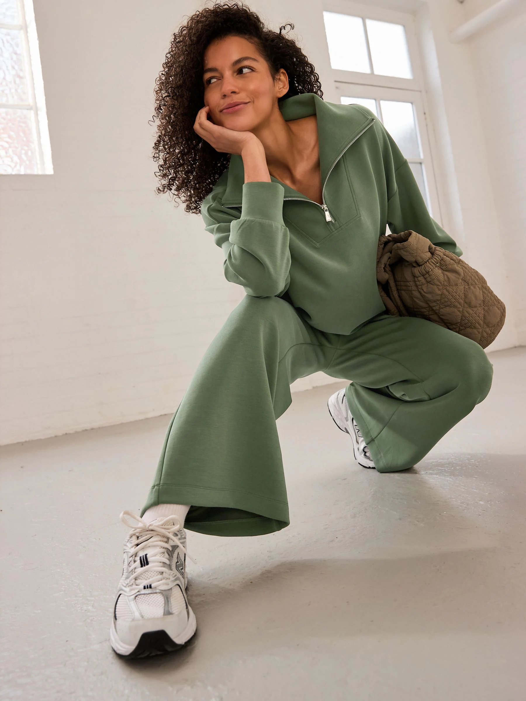 Sage Green Active Modal Quarter Zip Sweatshirt