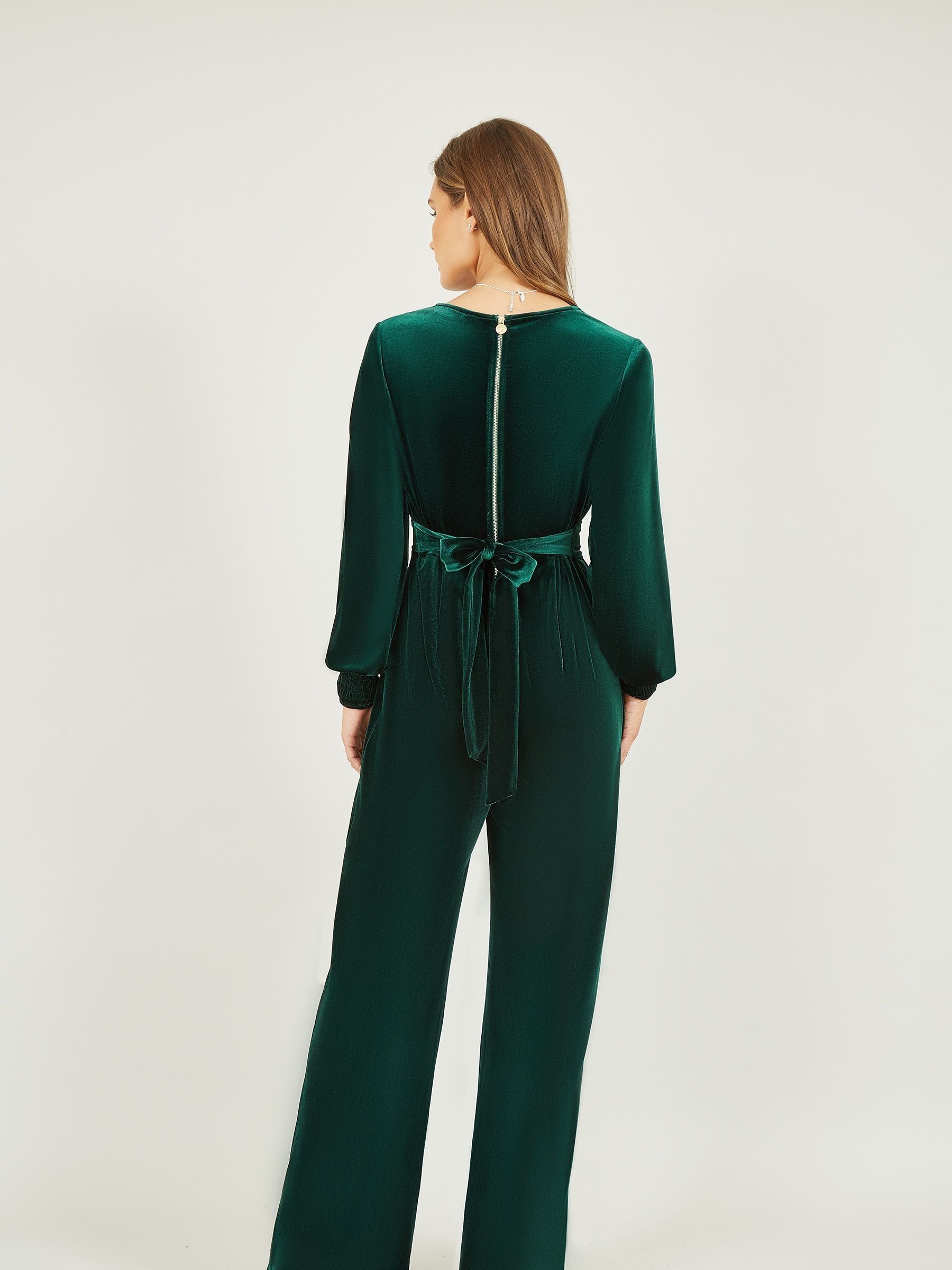 Yumi Green Velvet Long sleeve Jumpsuit