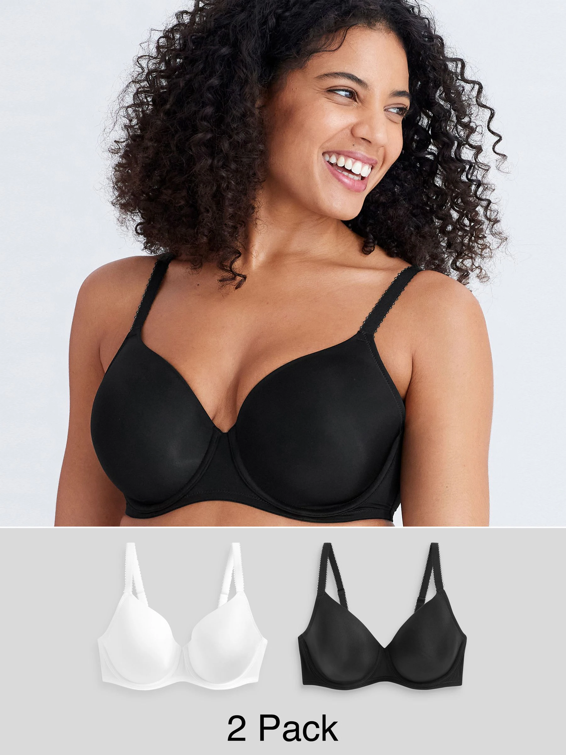 Black/White DD+ Light Pad Full Cup Smoothing T-Shirt Bras 2 Pack