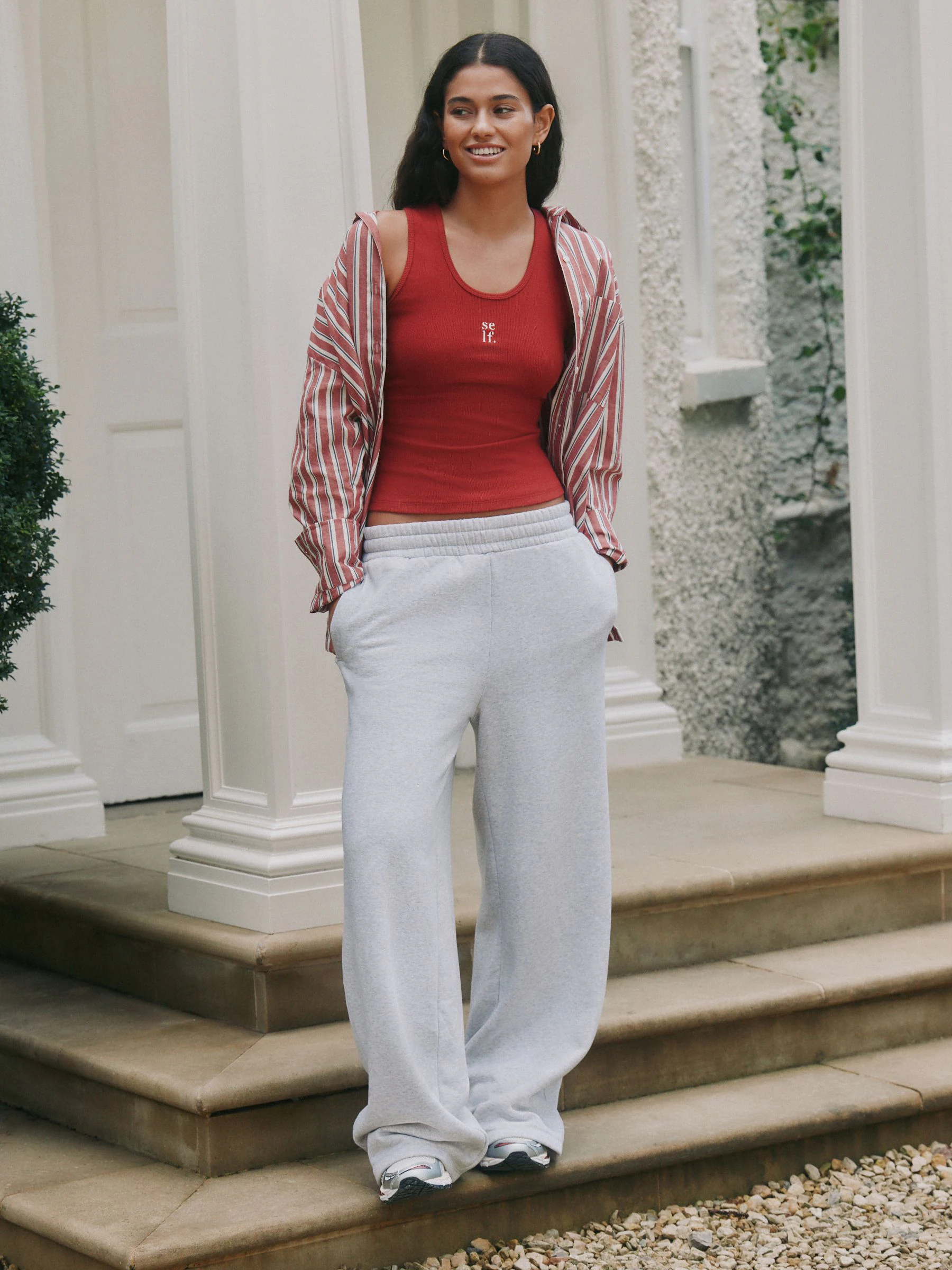 self. Red Cotton Rib Scoop Neck Vest