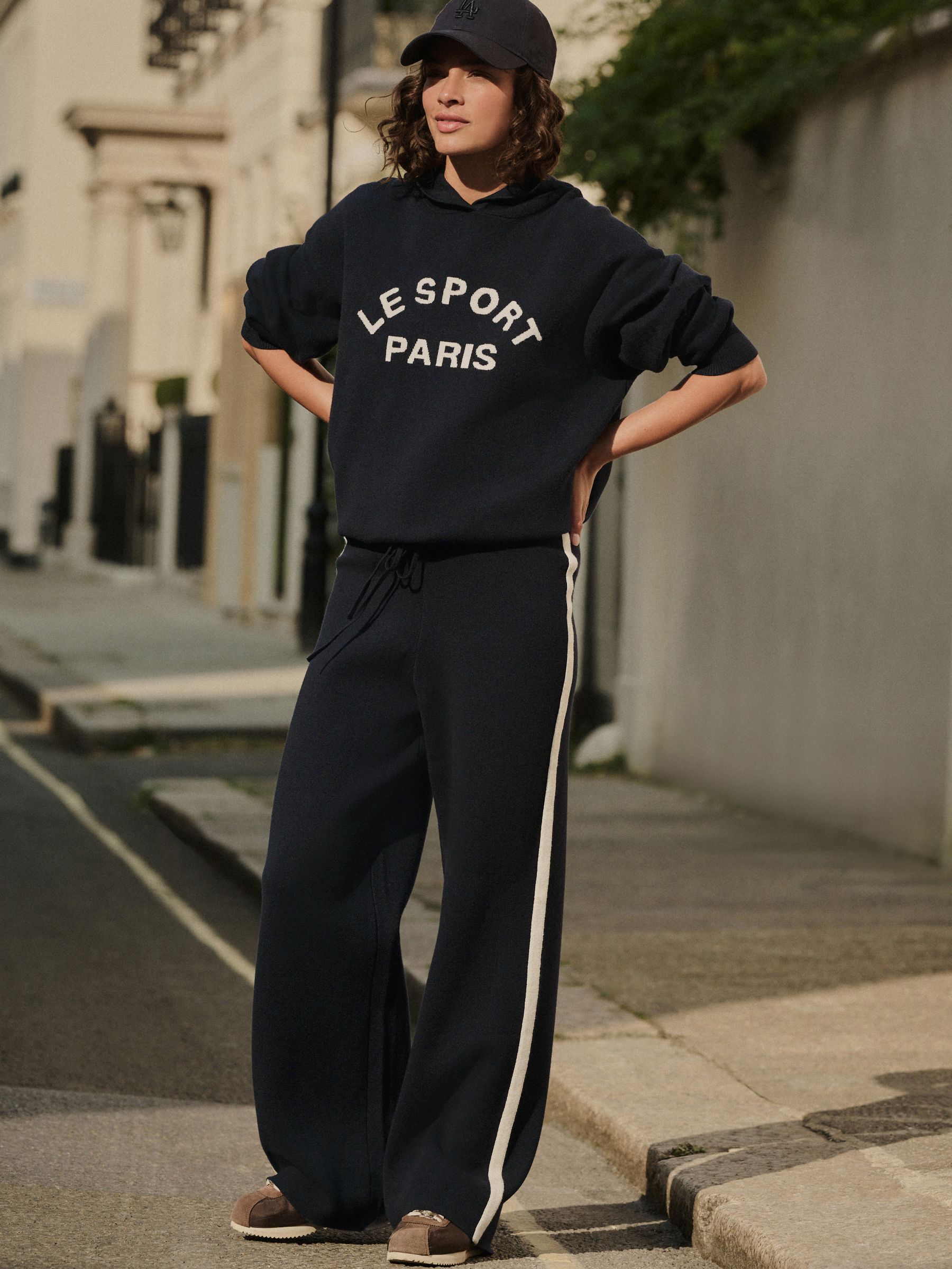 Navy Blue Compact Cosy Graphic Long Sleeve Hoodie