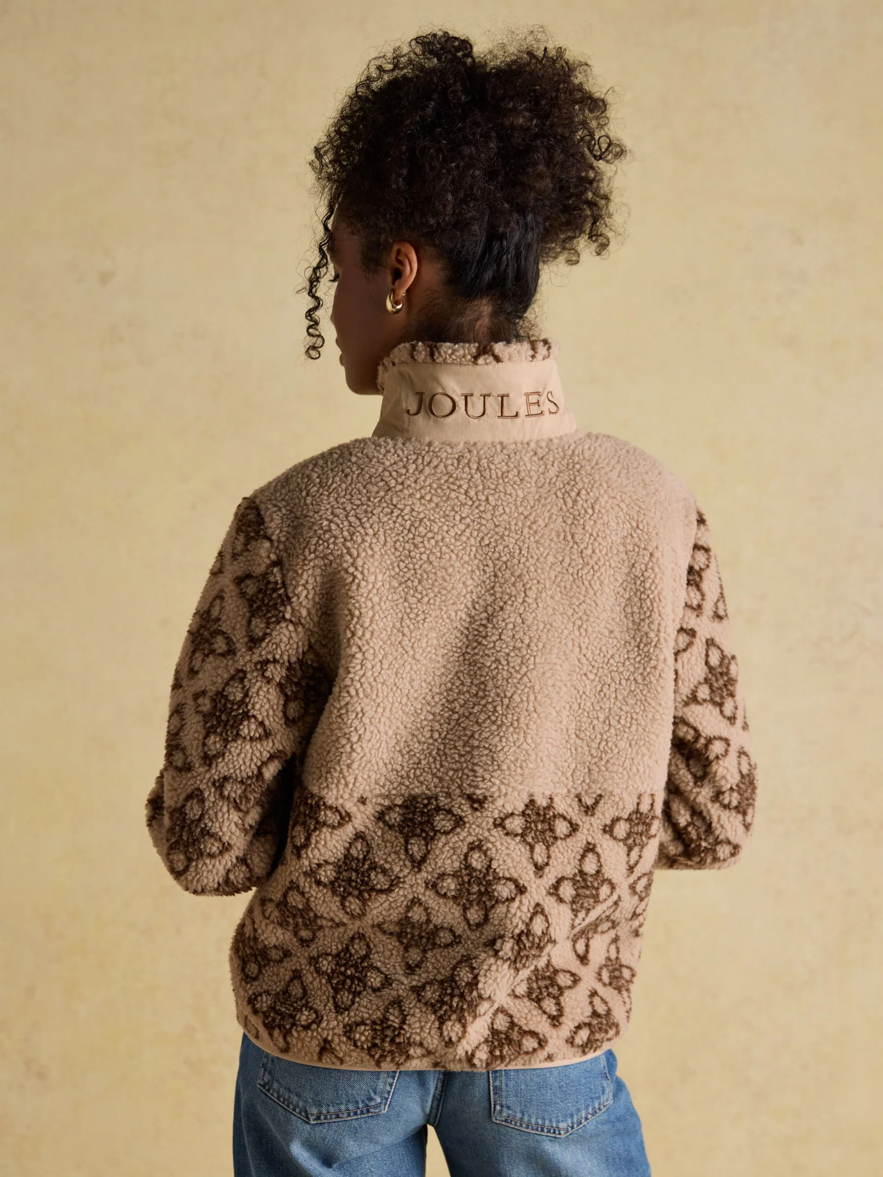 Joules Lottie Neutral Icon Print Borg Fleece with Zip Fastening