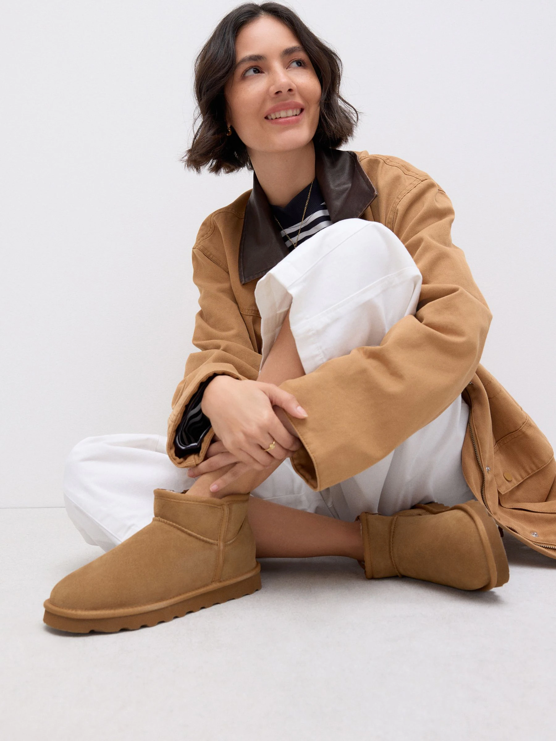 Tan Brown Suede Standard/Wide Fit Water Repellent Faux Fur Ankle Boots