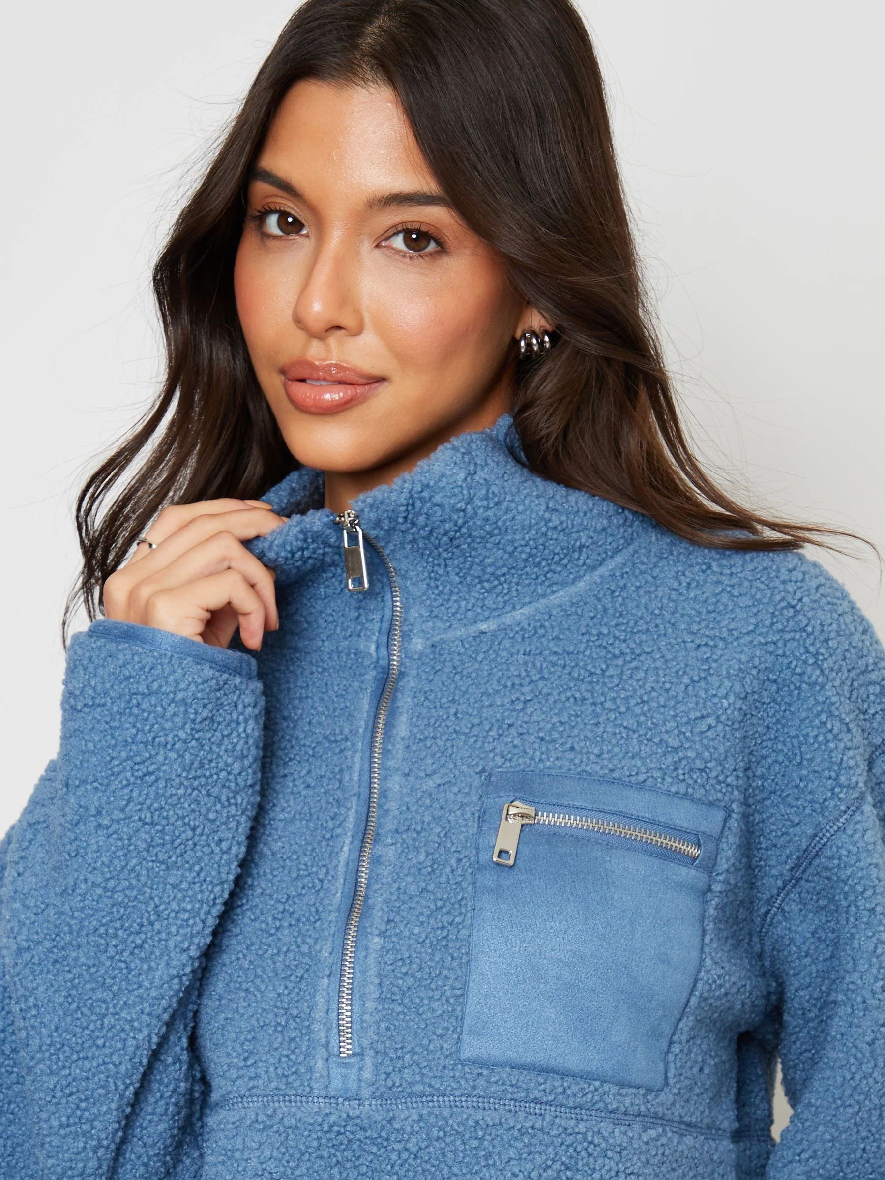 Threadbare Blue Half Zip Borg Fleece