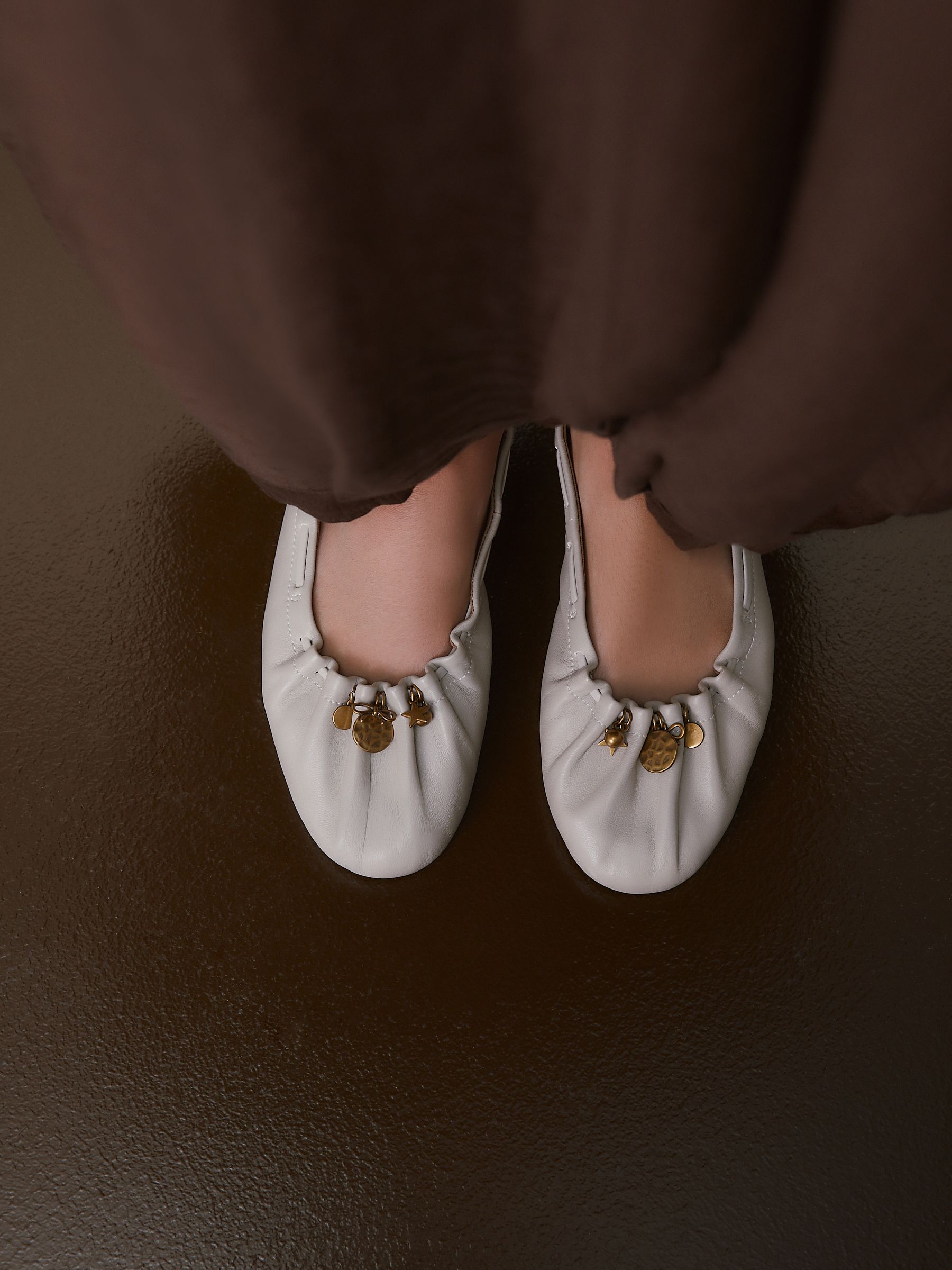 Bone Forever Comfort® Leather Ruched Charm Ballet Flats