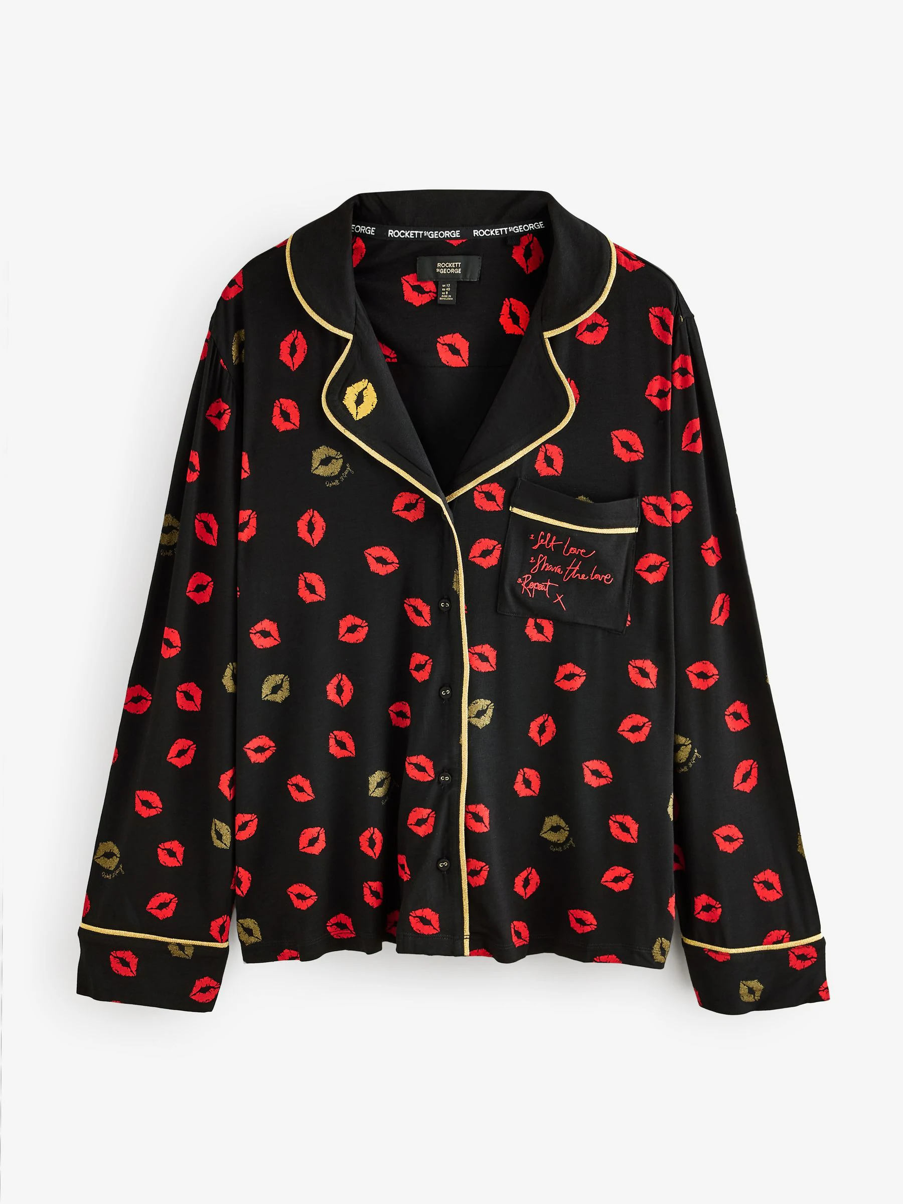 Rockett St George Black/Red Lips Button Through Jersey Pyjamas