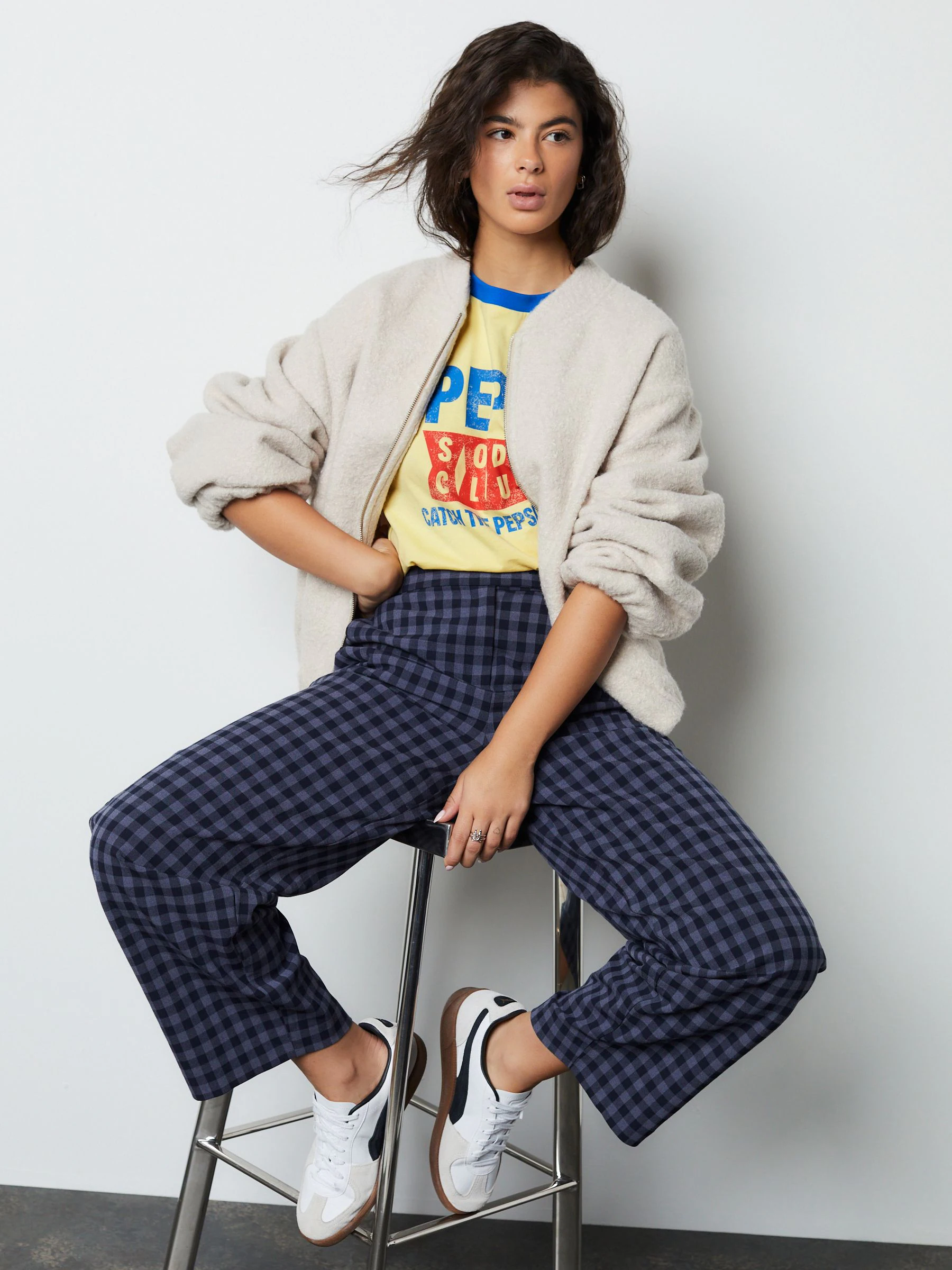 Blue Gingham Barrel Leg Trousers
