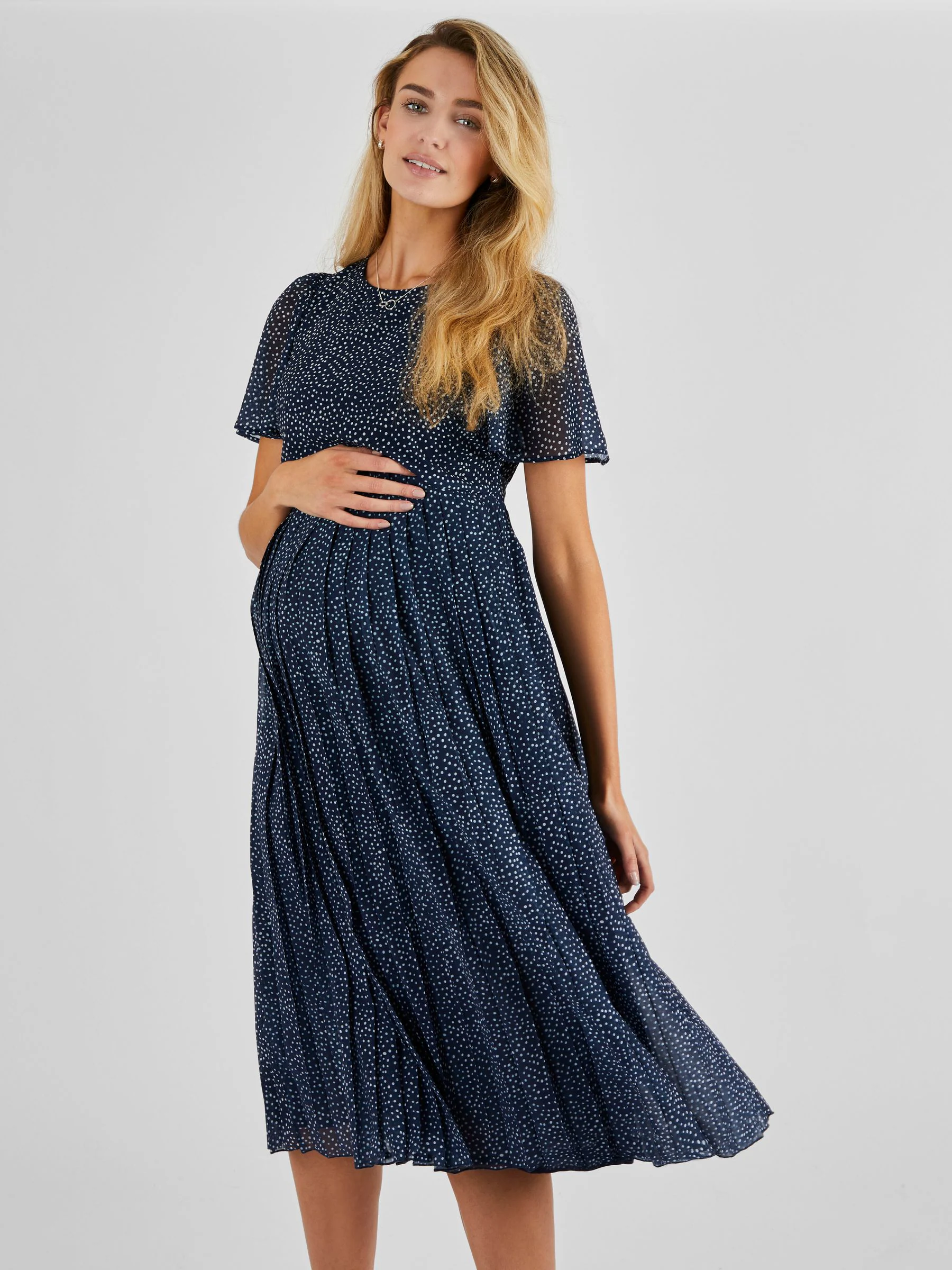 JoJo Maman Bébé Navy Chiffon Pleated Nursing Midi Dress