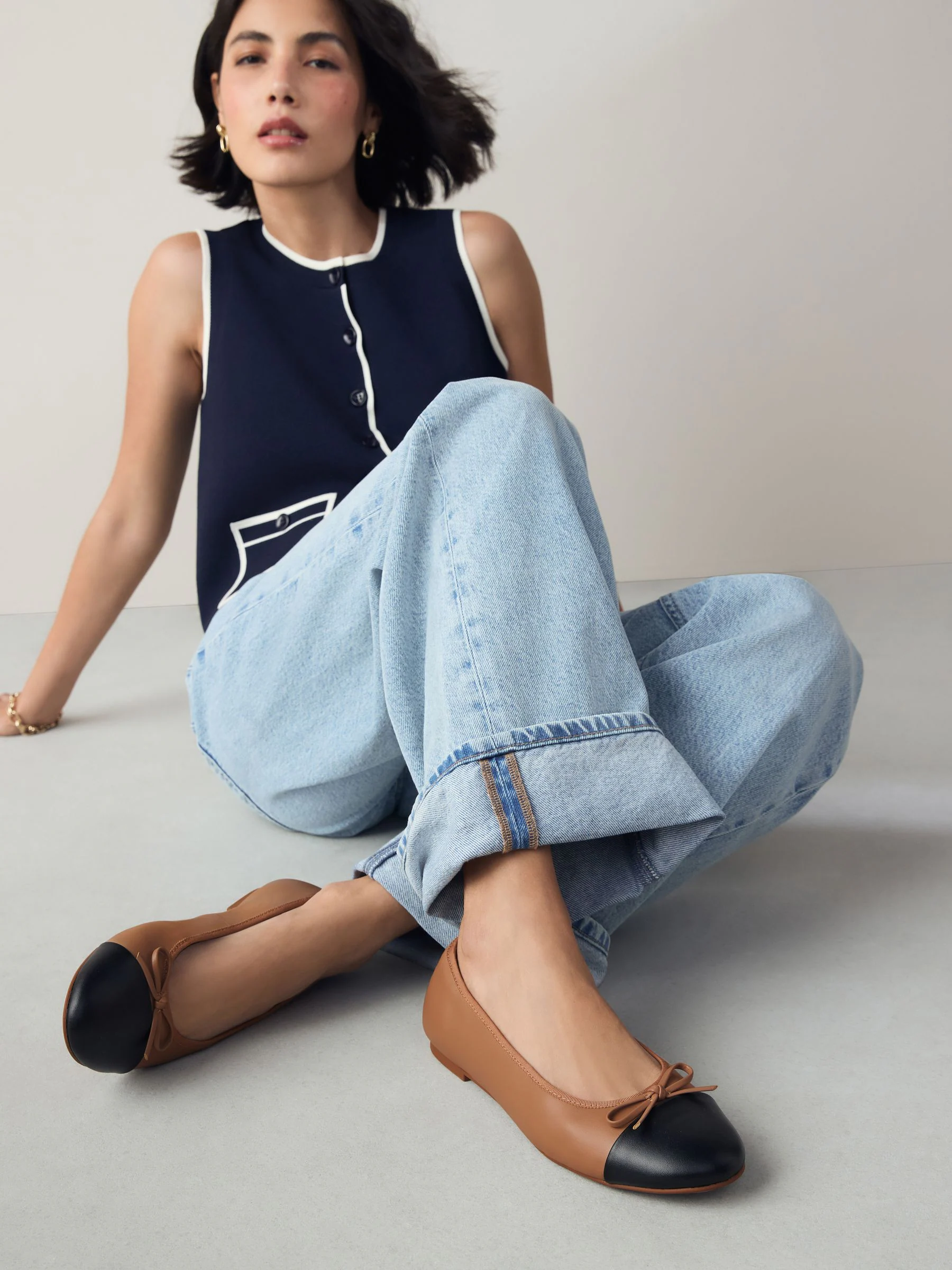 Beige Standard/Wide Fit Round Toe Ballerina Shoes