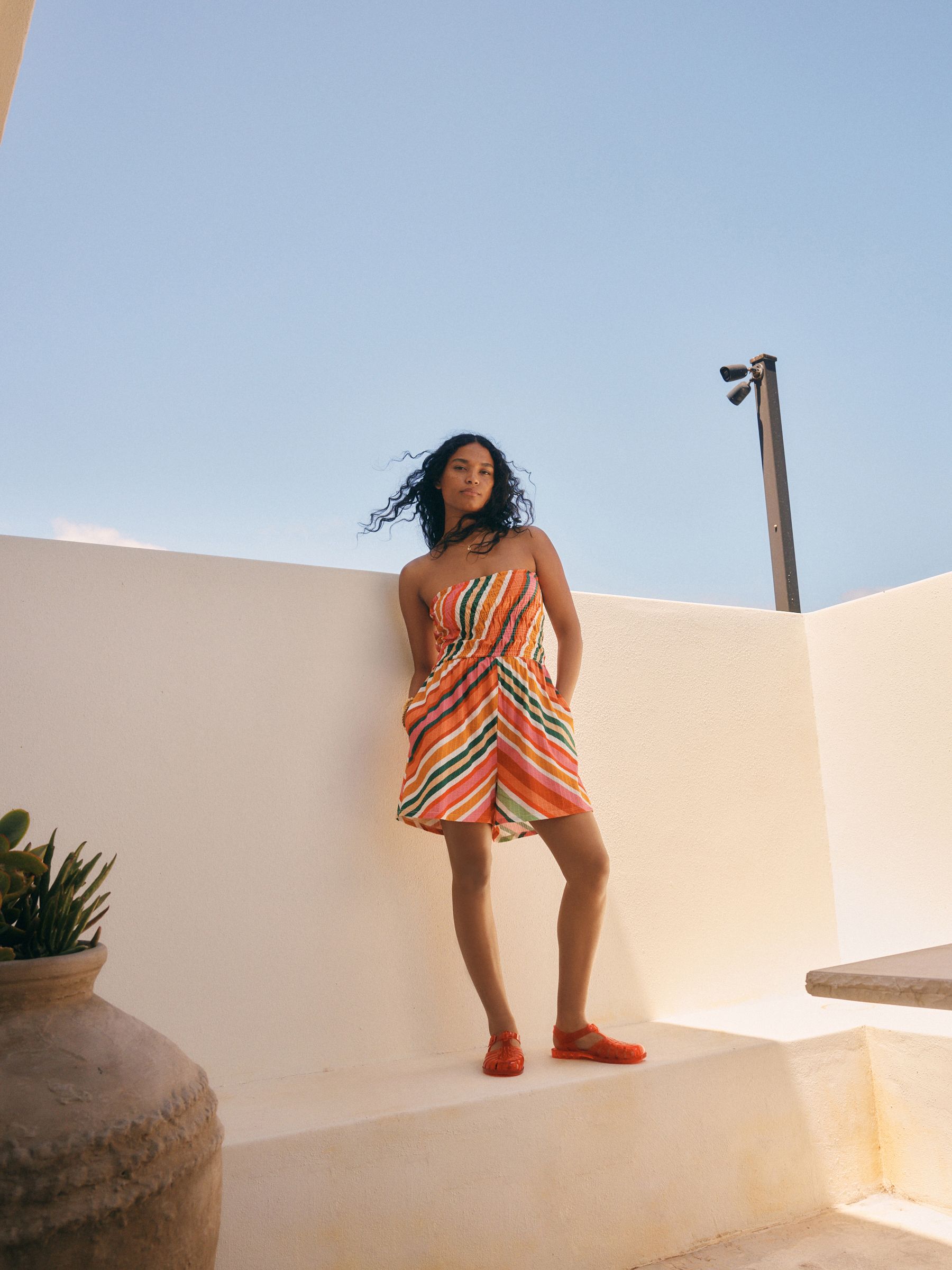 Pink/Orange Bandeau Shirred Playsuit