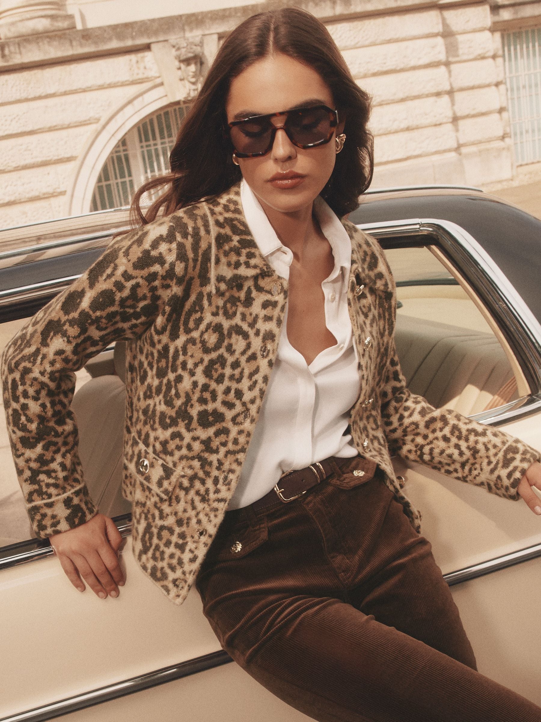 Lipsy Animal Leopard Print Collared Buttoned Knit Cardigan Jacket