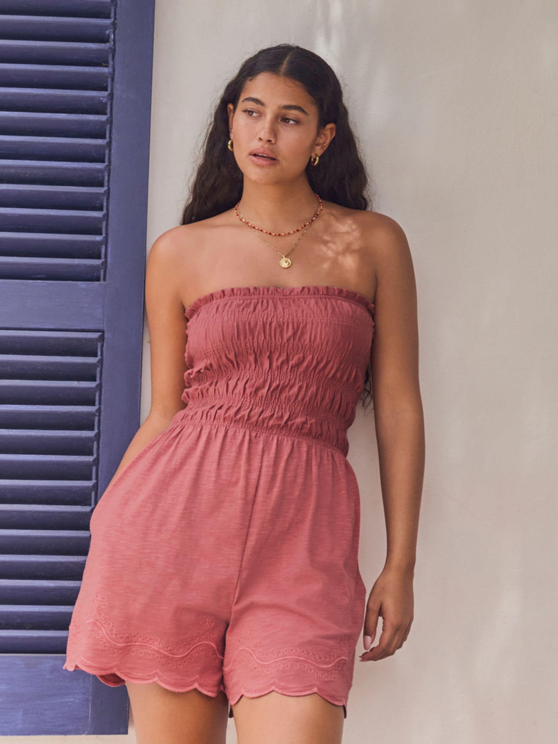 Rose Pink Bandeau Shirred Playsuit