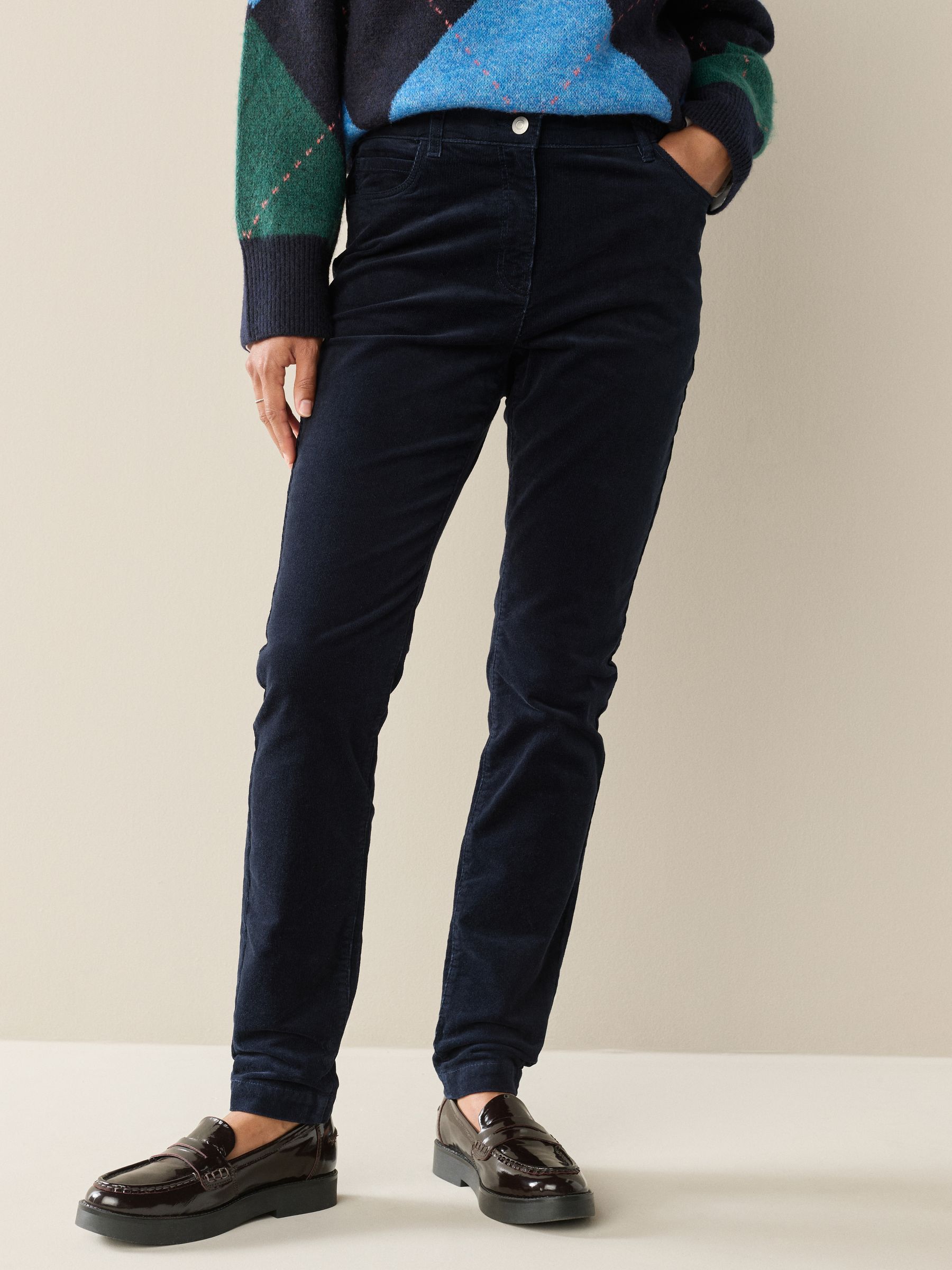 Navy Blue Corduroy Skinny Trousers