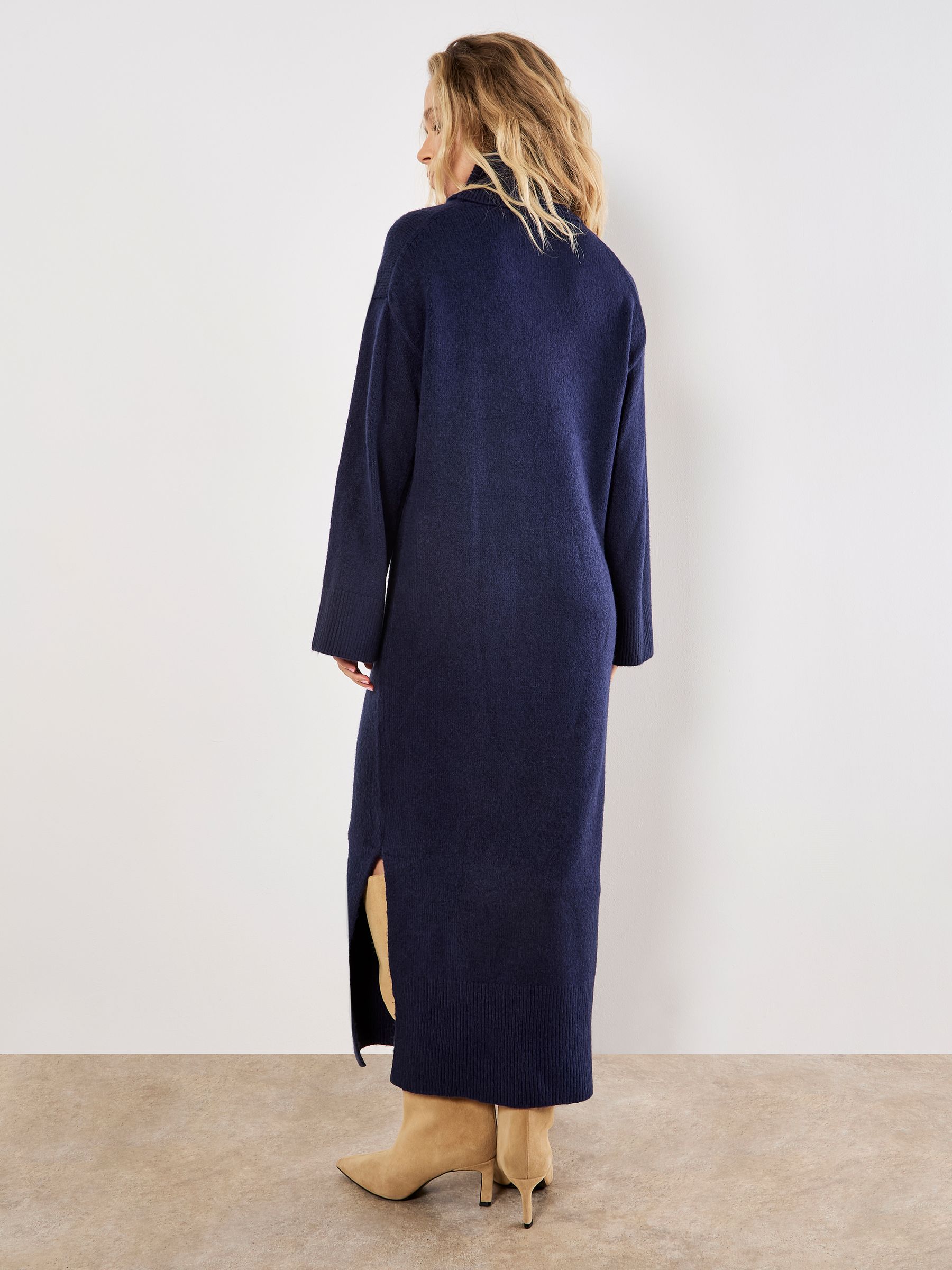 Apricot Blue Roll Neck Long Jumper Dress