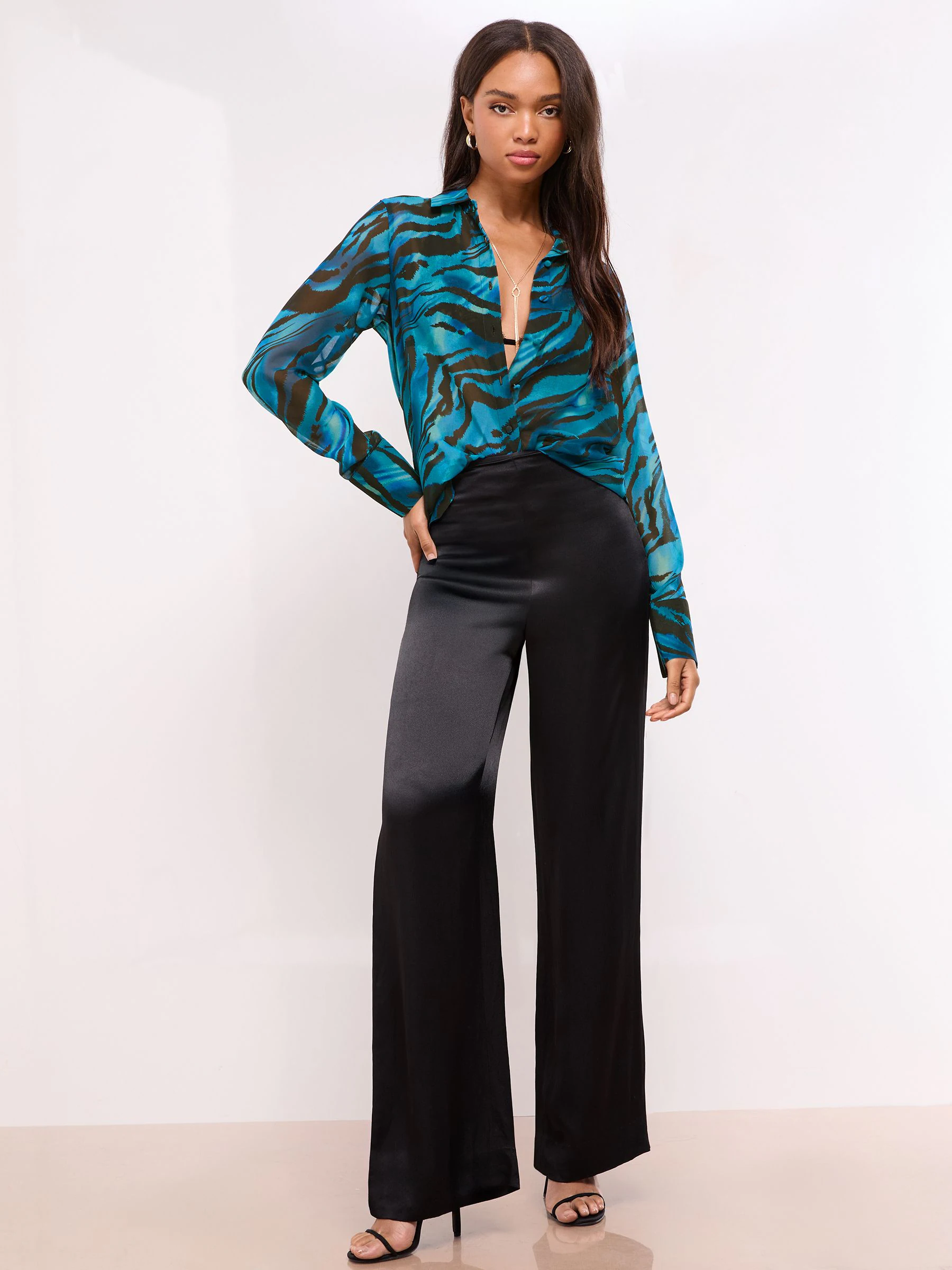 Lipsy Blue Zebra Chiffon Printed Shirt