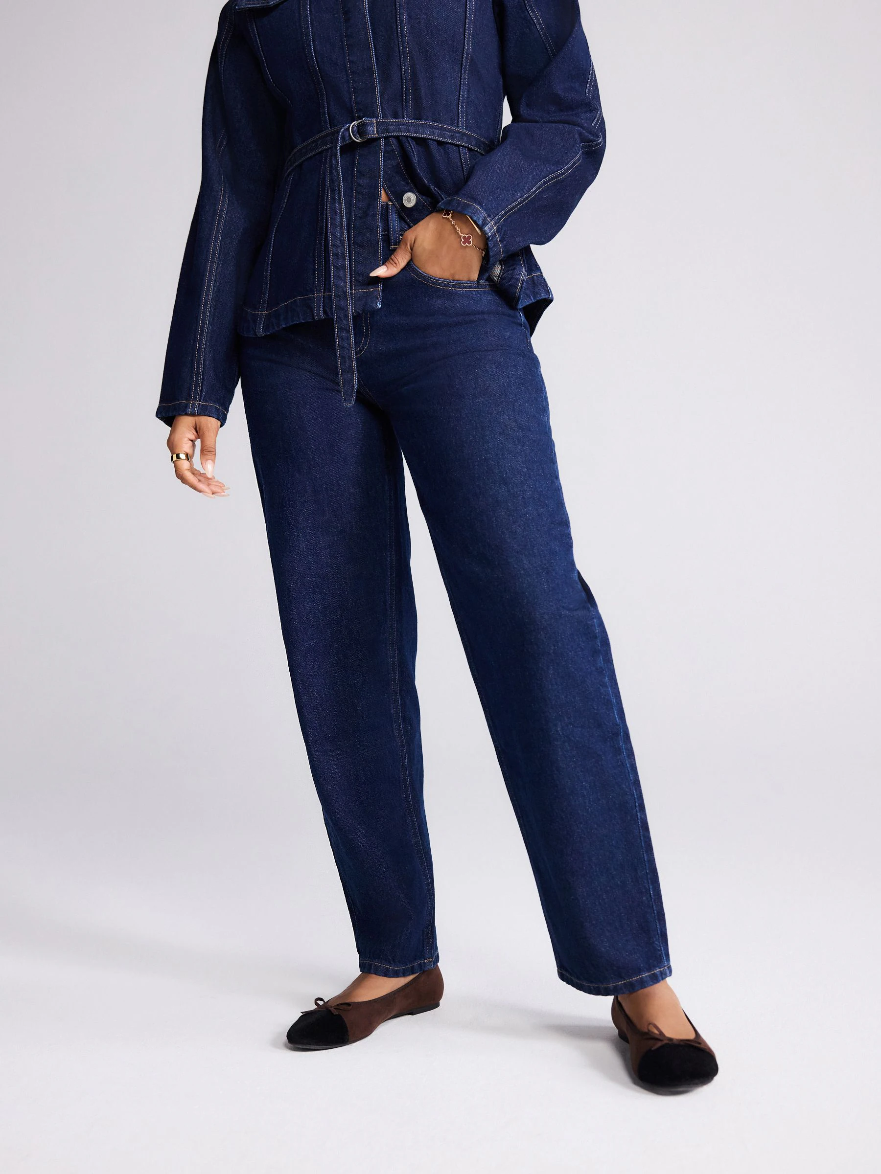 Rinse Blue Barrel Leg Jeans