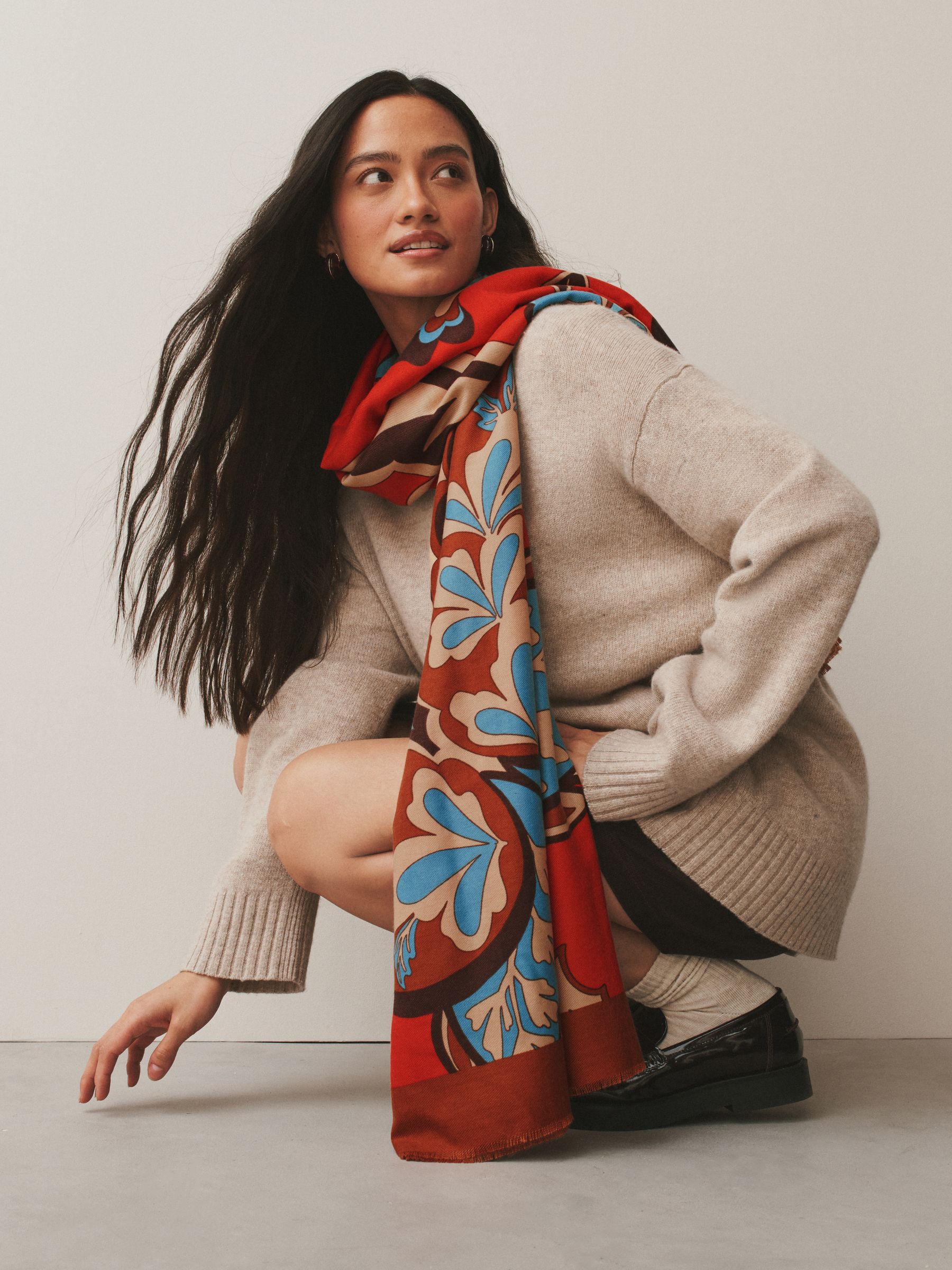 Orange Paisley Print Midweight Scarf