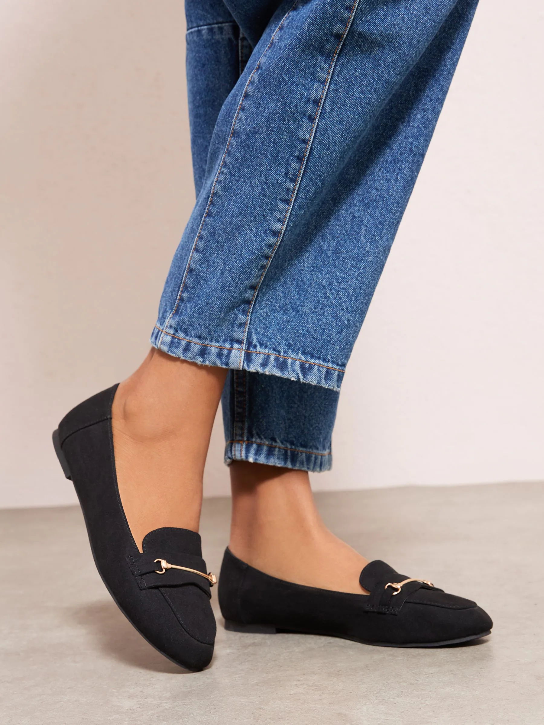 Friends Like These Black Standard Fit Faux Suede Snaffle Detail Smart Flat Loafers
