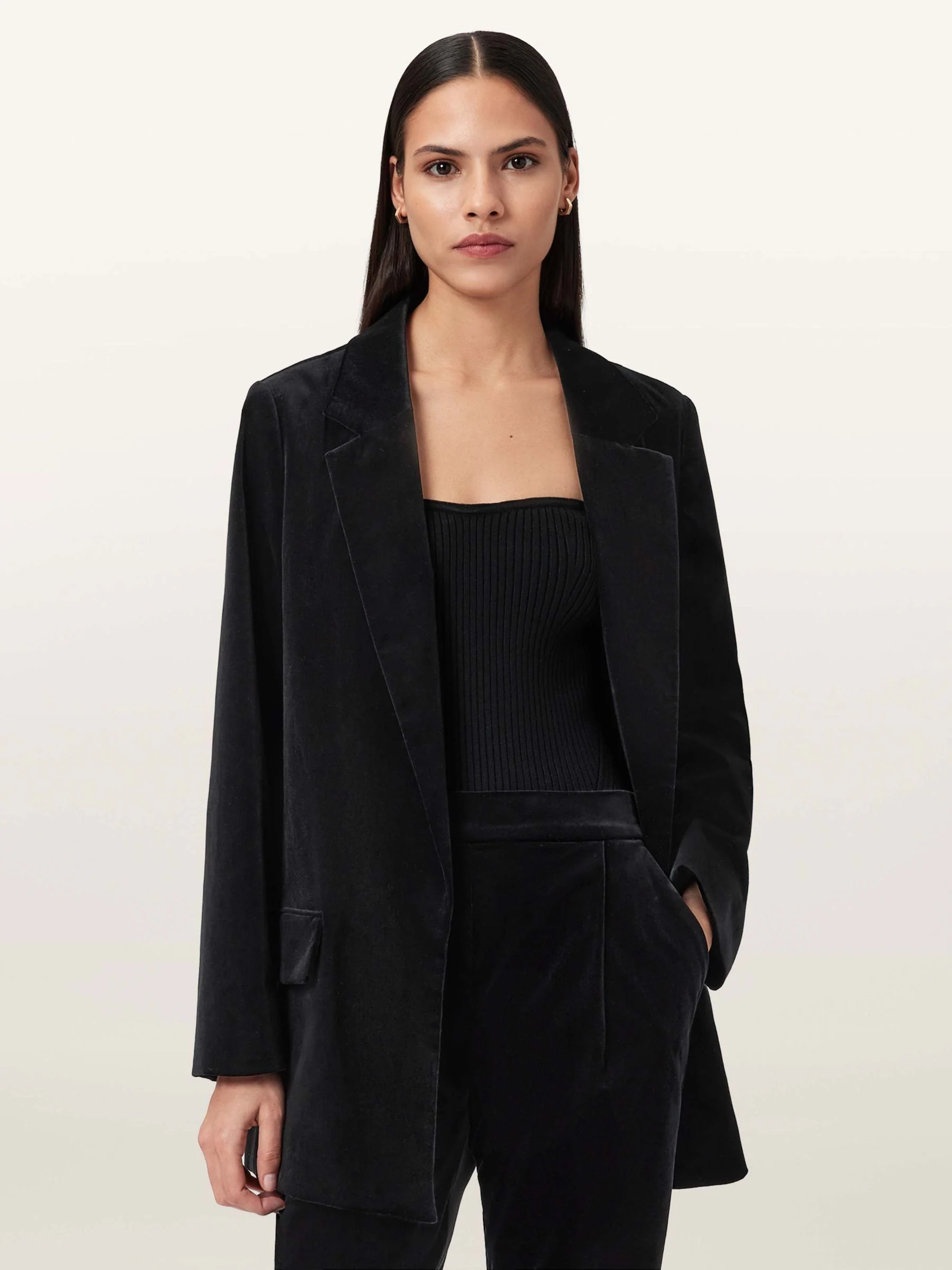 AllSaints Black Aleida Vel Blazer