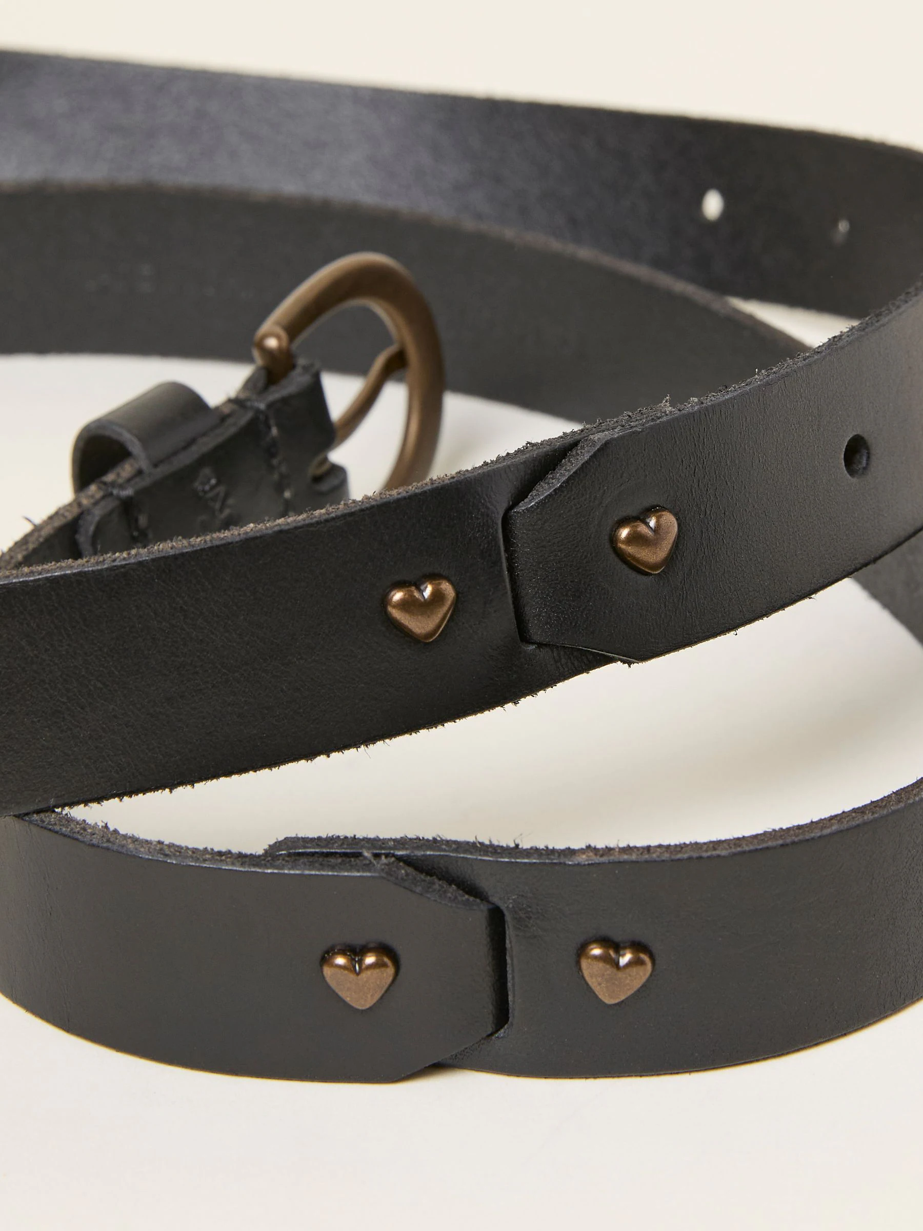 FatFace Black Heart Stud Detail Leather Belt