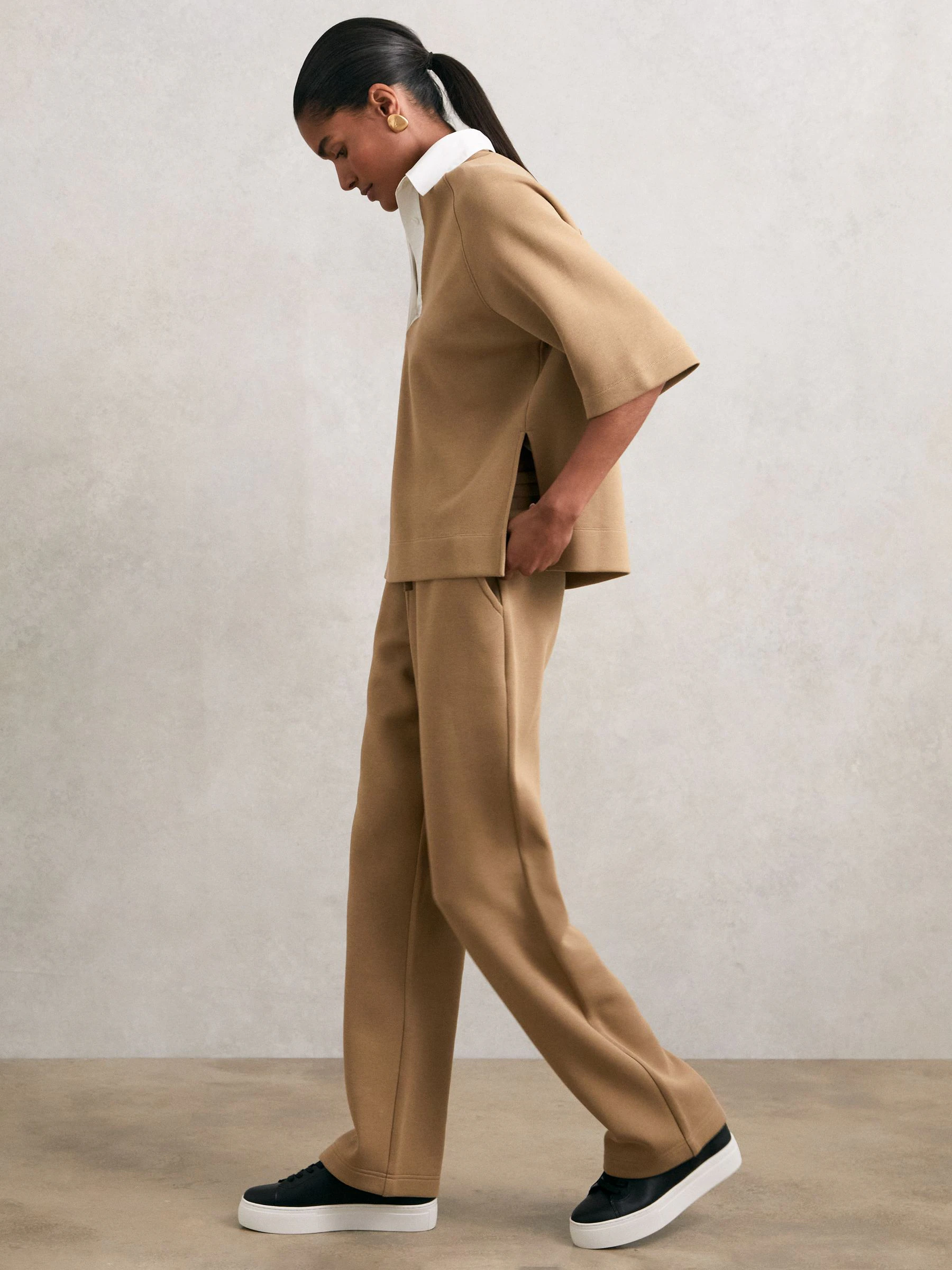 Reiss Black Francesca Leather Low-Top Trainers