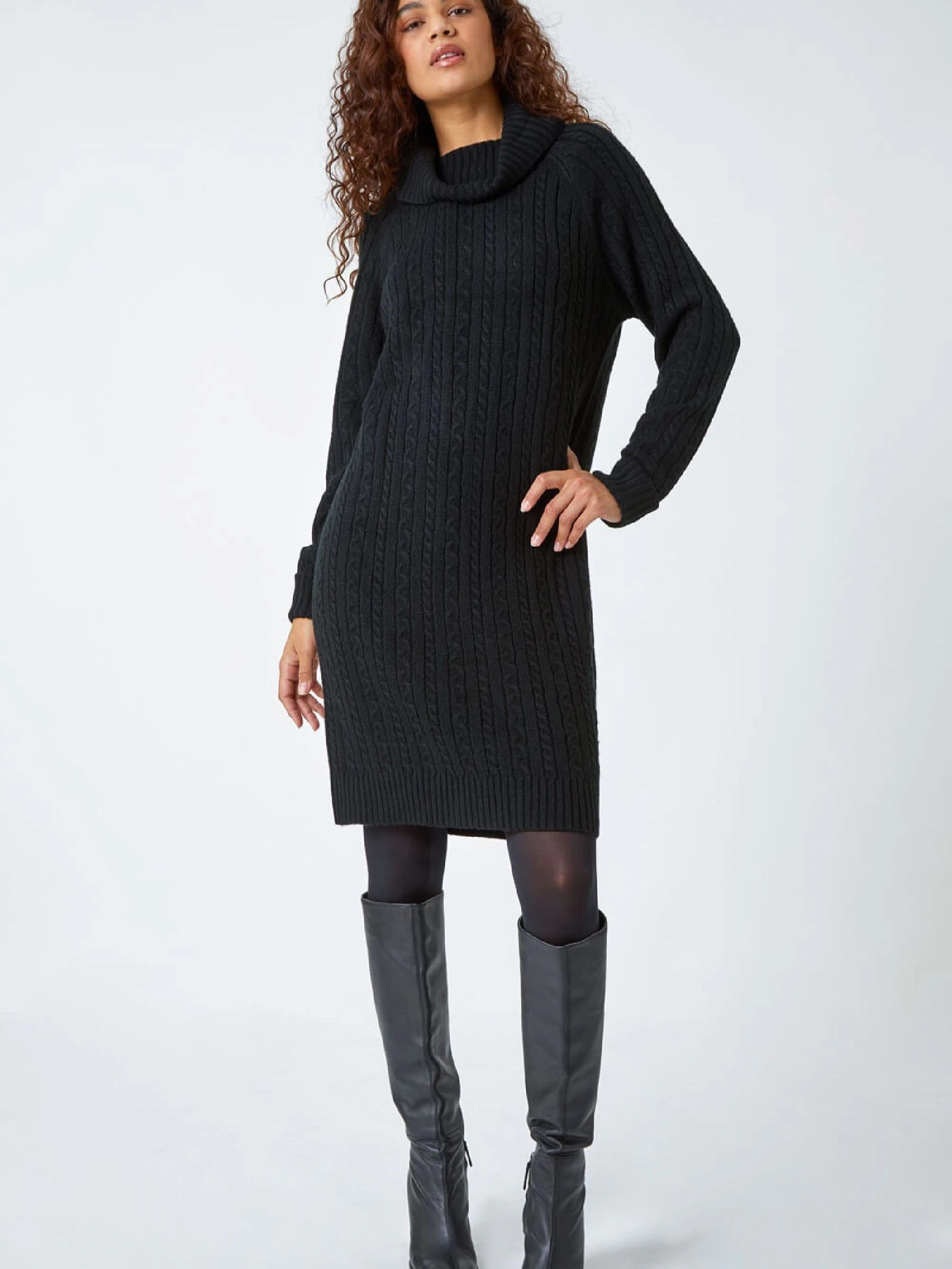 Roman Black Roll Neck Knitted Jumper Dress