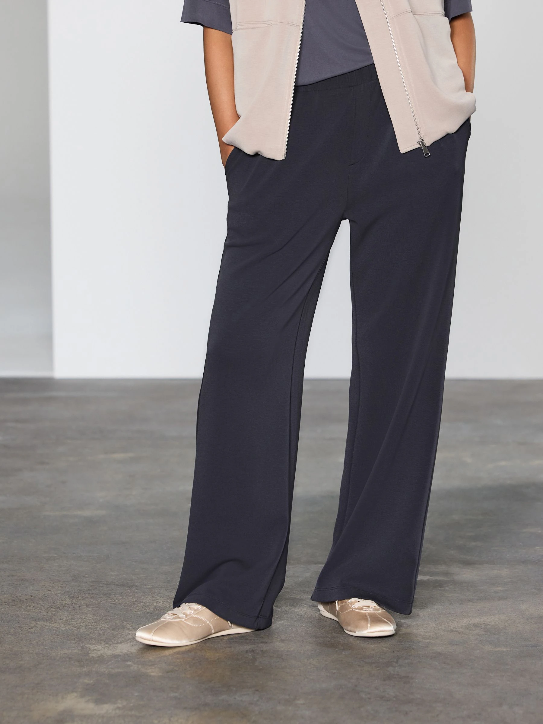 Black Slinky Supersoft Jersey Modal Blend Wide Leg Pull On Trousers