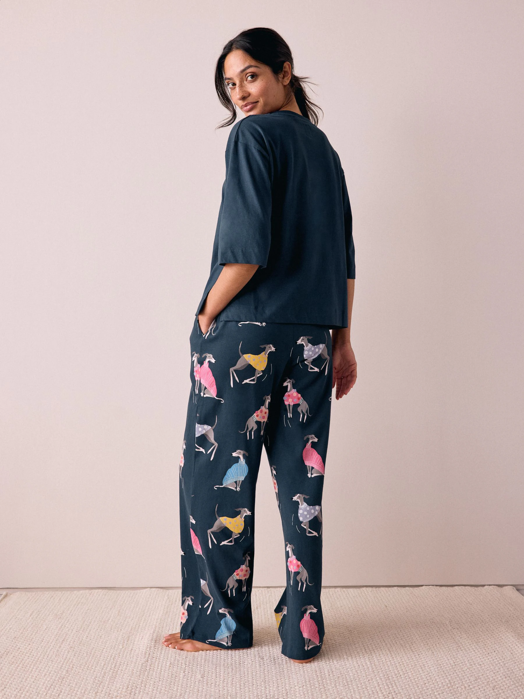 Navy Whippet Jersey Short Sleeve Pyjamas