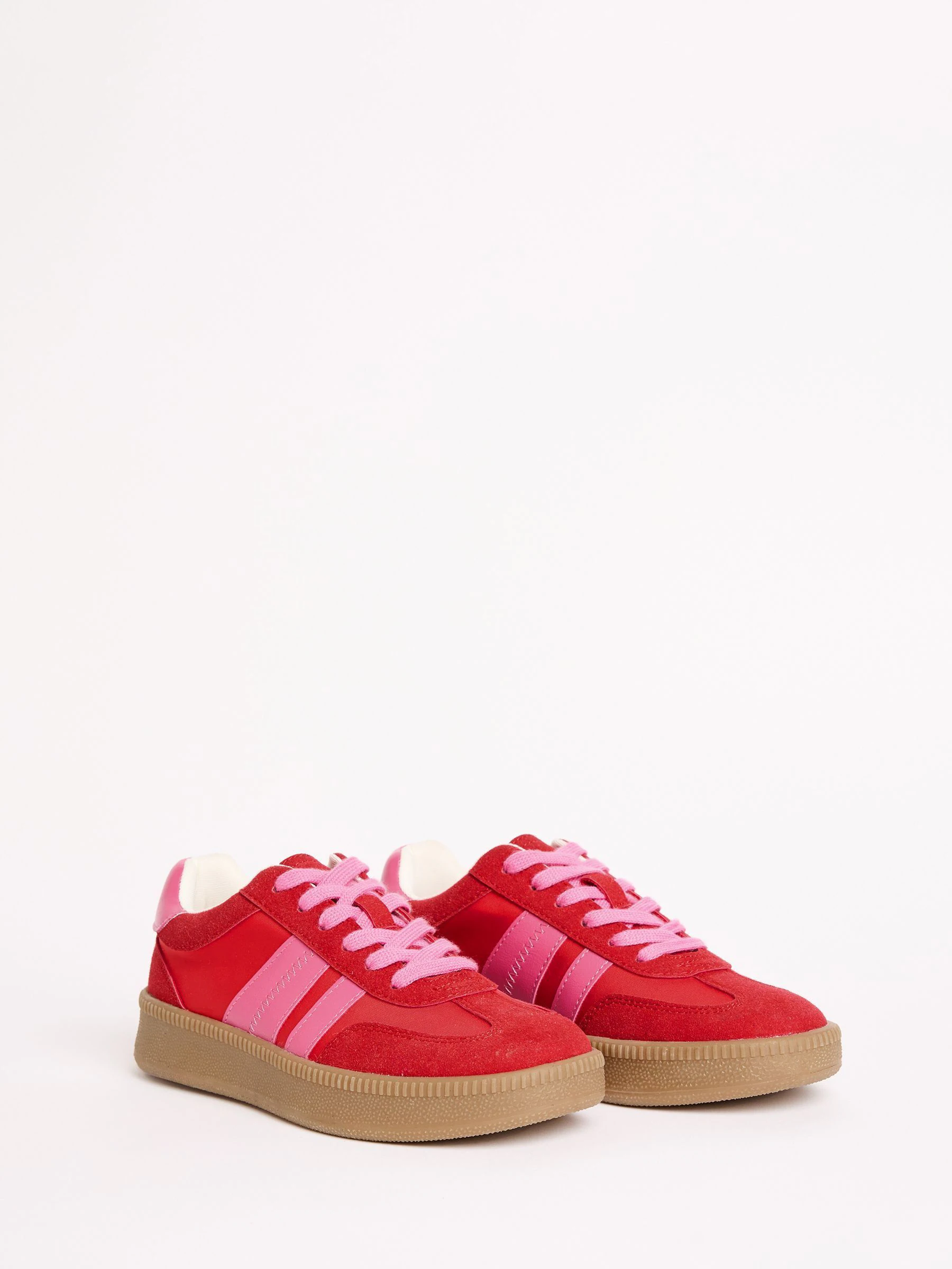 Friends Like These Red Pink Standard Fit Lace Up Retro Gumsole Sports Trainers