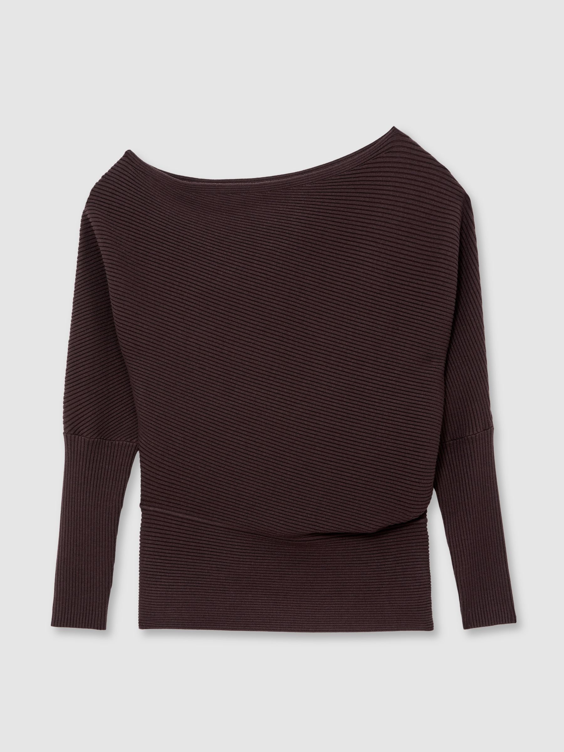 Reiss Plum Lorna Asymmetric Drape Knitted Top