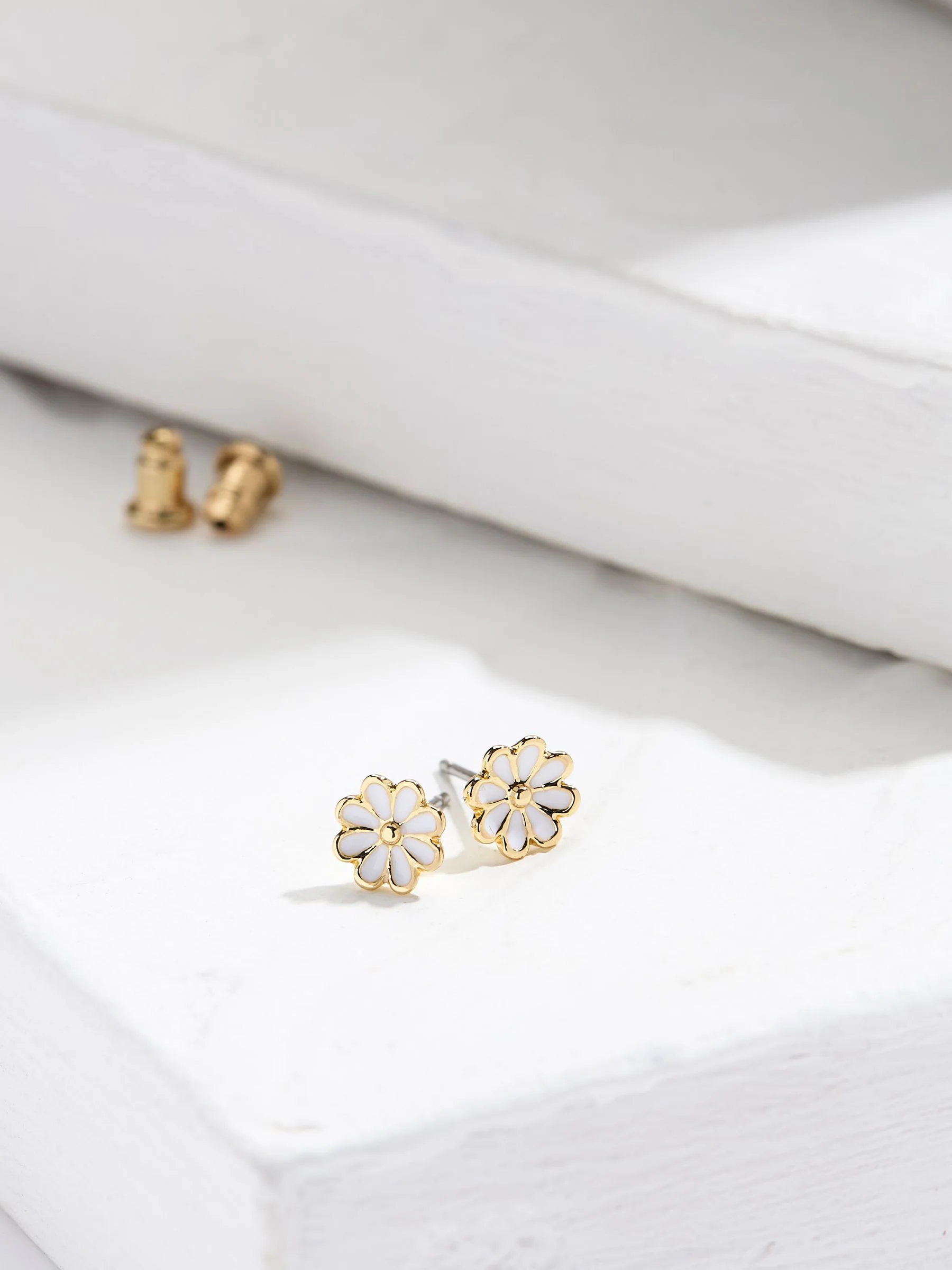 FatFace White Enamel Daisy Stud Earrings