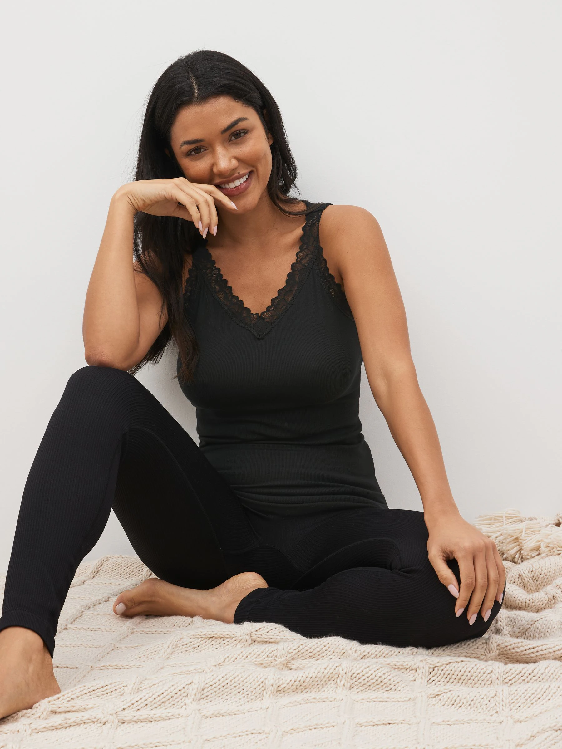 Black Thermal Base Layer Lace Trim Vest