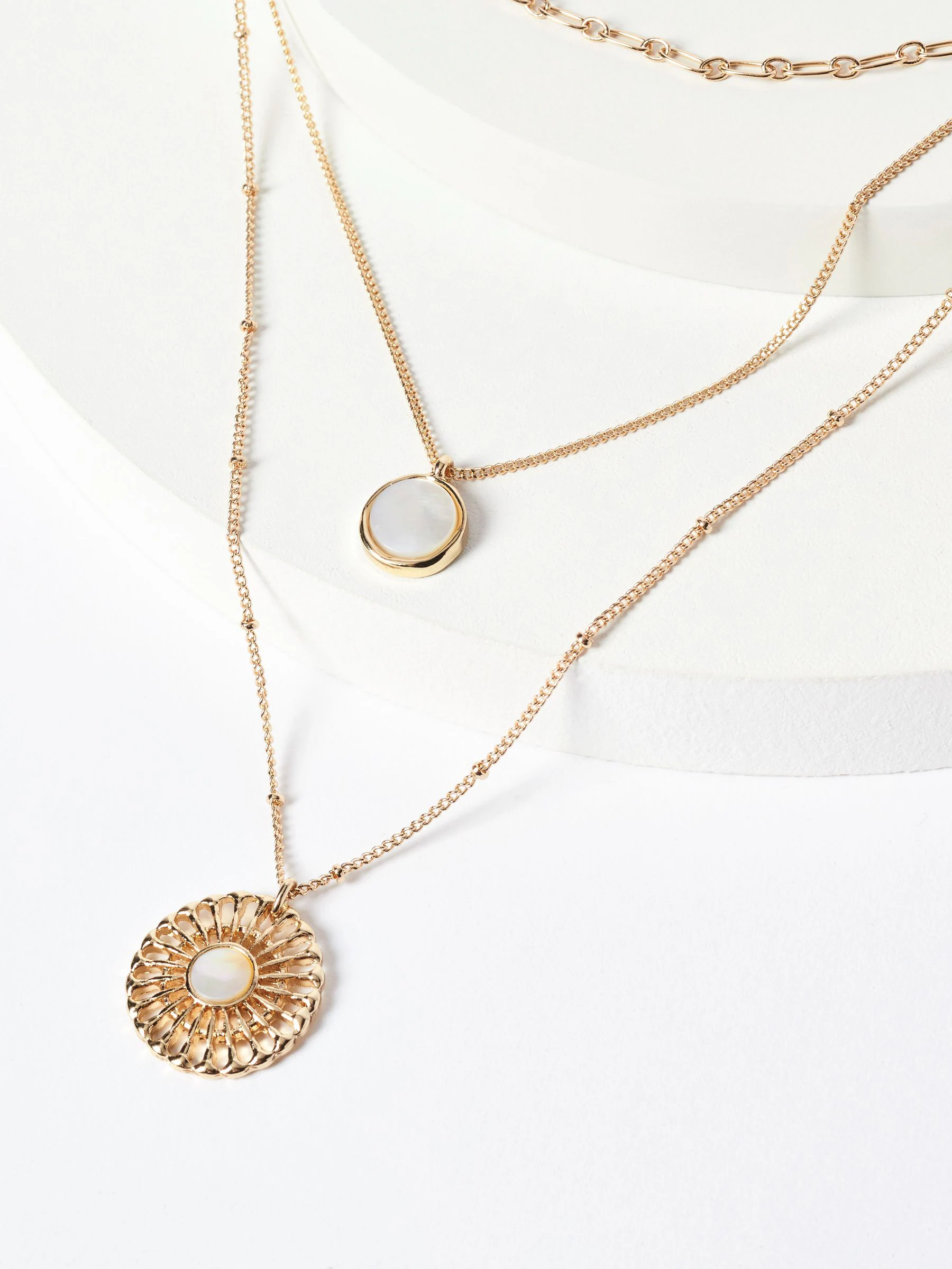 Gold Tone Floral 3 Row Necklace