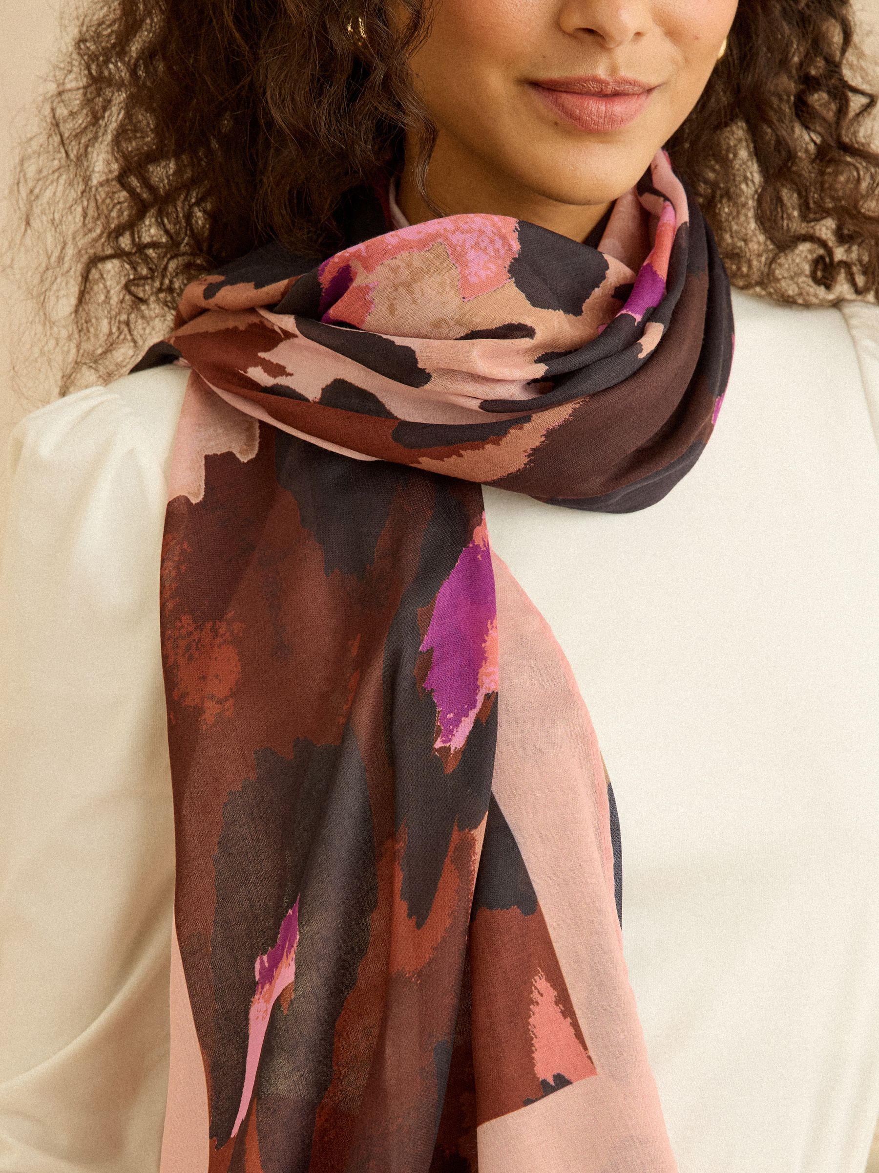 Love & Roses Chocolate and Pink Leo Print Lightweight Scarf
