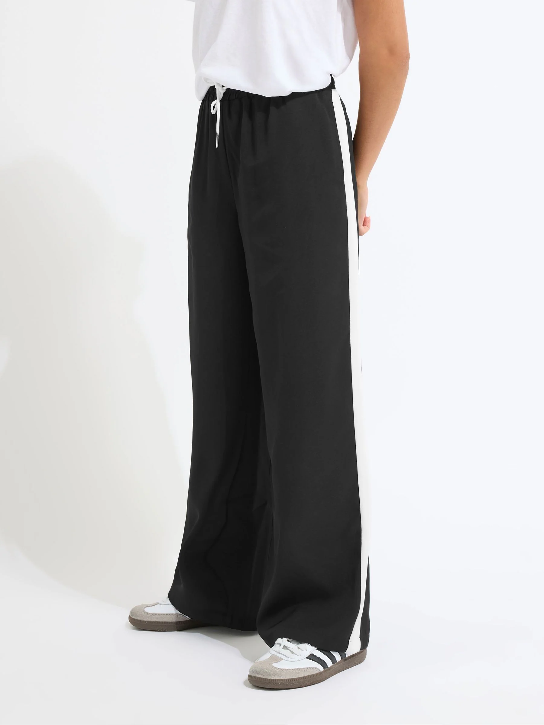 PixieGirl Petite Black Side Stripe Wide Leg Trousers