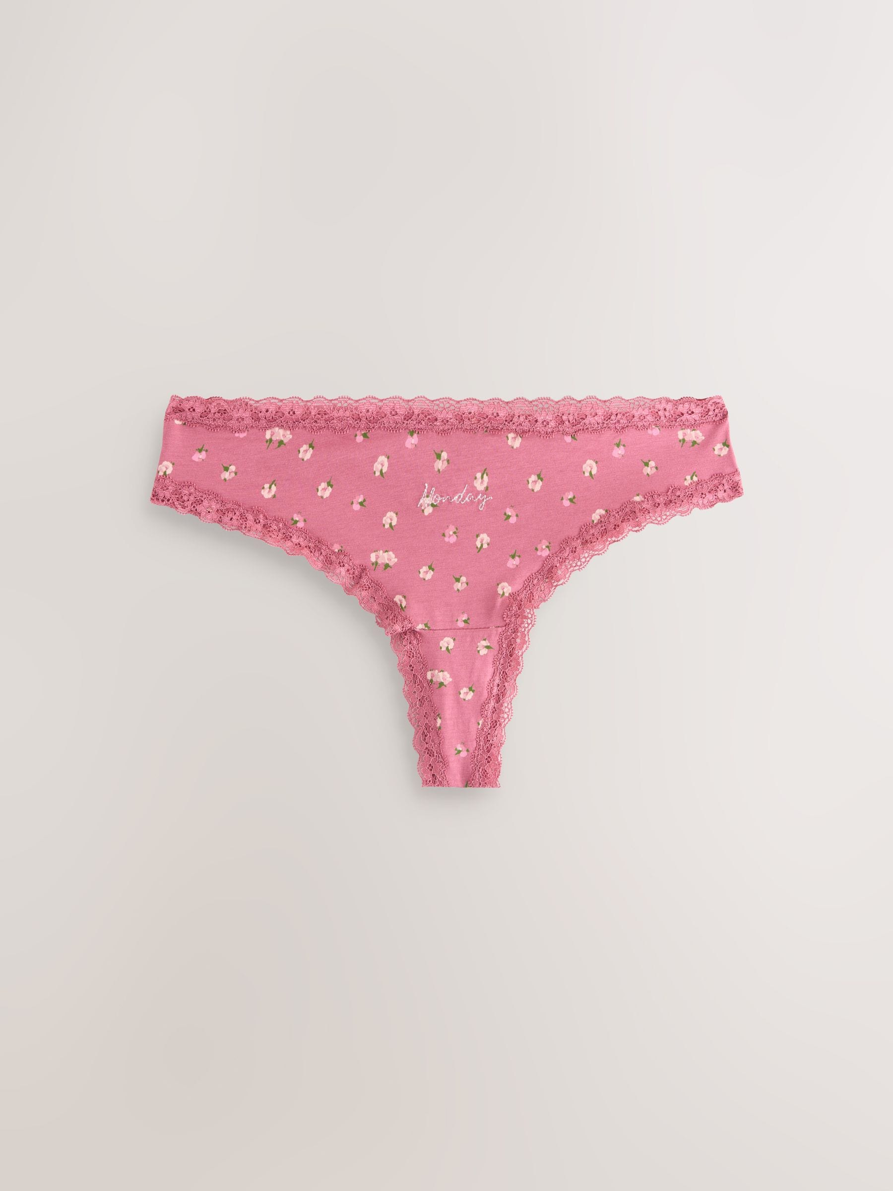 Days of the Week Thong Cotton and Lace Knickers 7 Pack
